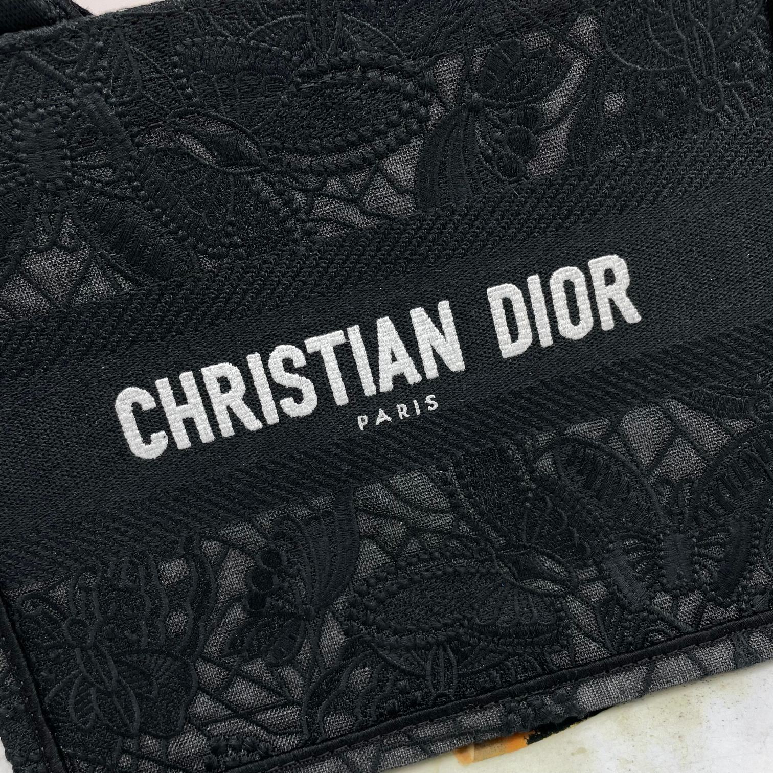 Christian Dior Small Book Tote - Black Embroidered Canvas Handbag