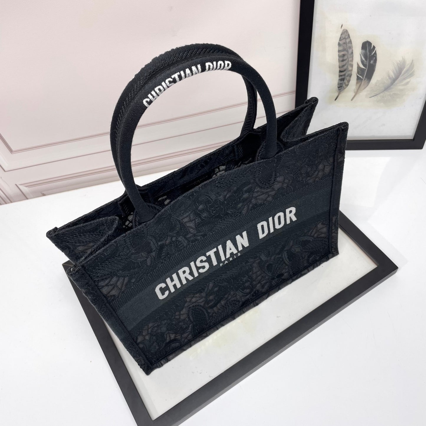 Christian Dior Medium Book Tote - Black Embroidered Canvas Handbag