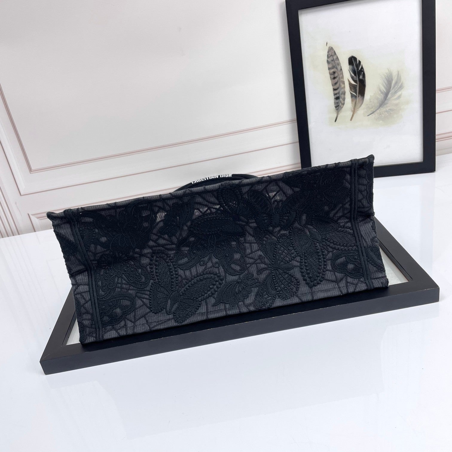 Christian Dior Medium Book Tote - Black Embroidered Canvas Handbag