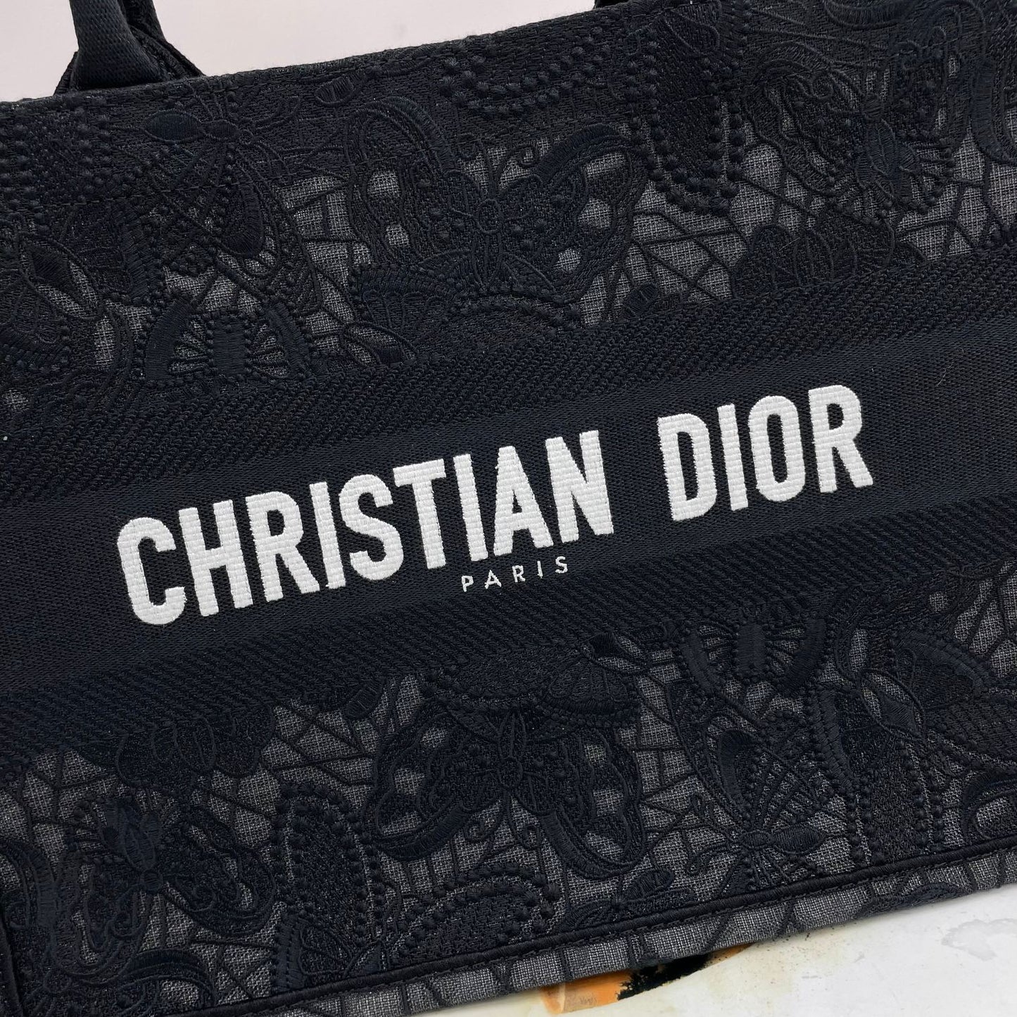 Christian Dior Medium Book Tote - Black Embroidered Canvas Handbag