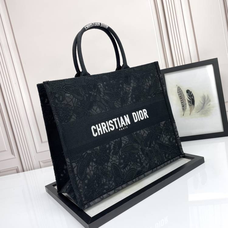 Christian Dior Black Butterfly Embroidered Book Tote Bag