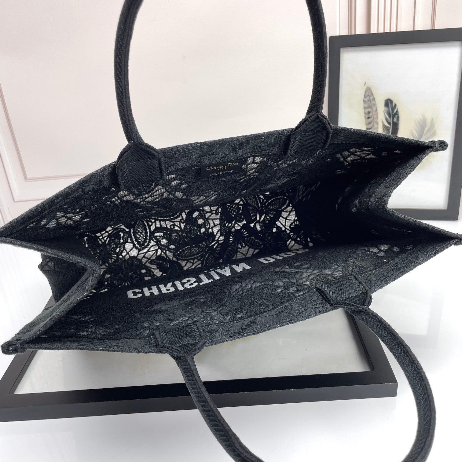 Christian Dior Book Tote Black Butterfly Embroidered Canvas Bag