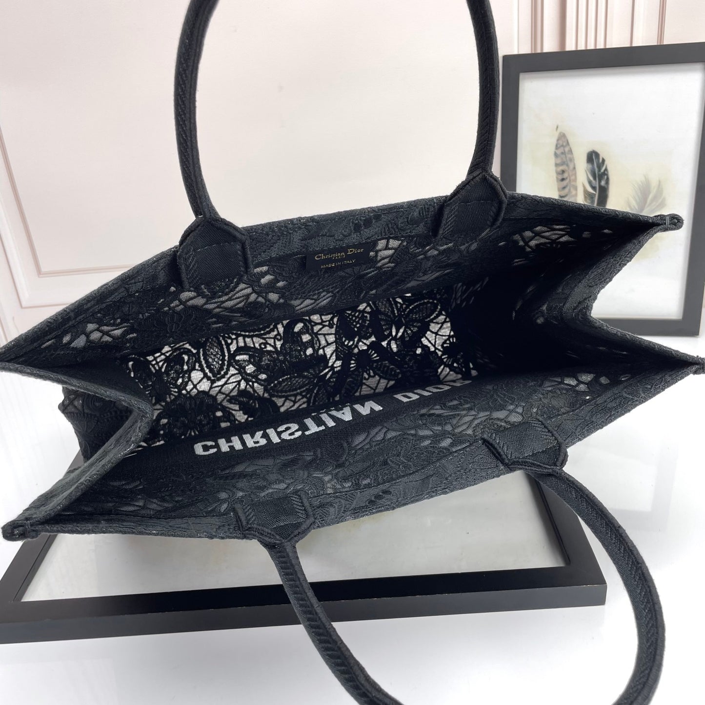 Christian Dior Black Butterfly Embroidered Book Tote Bag