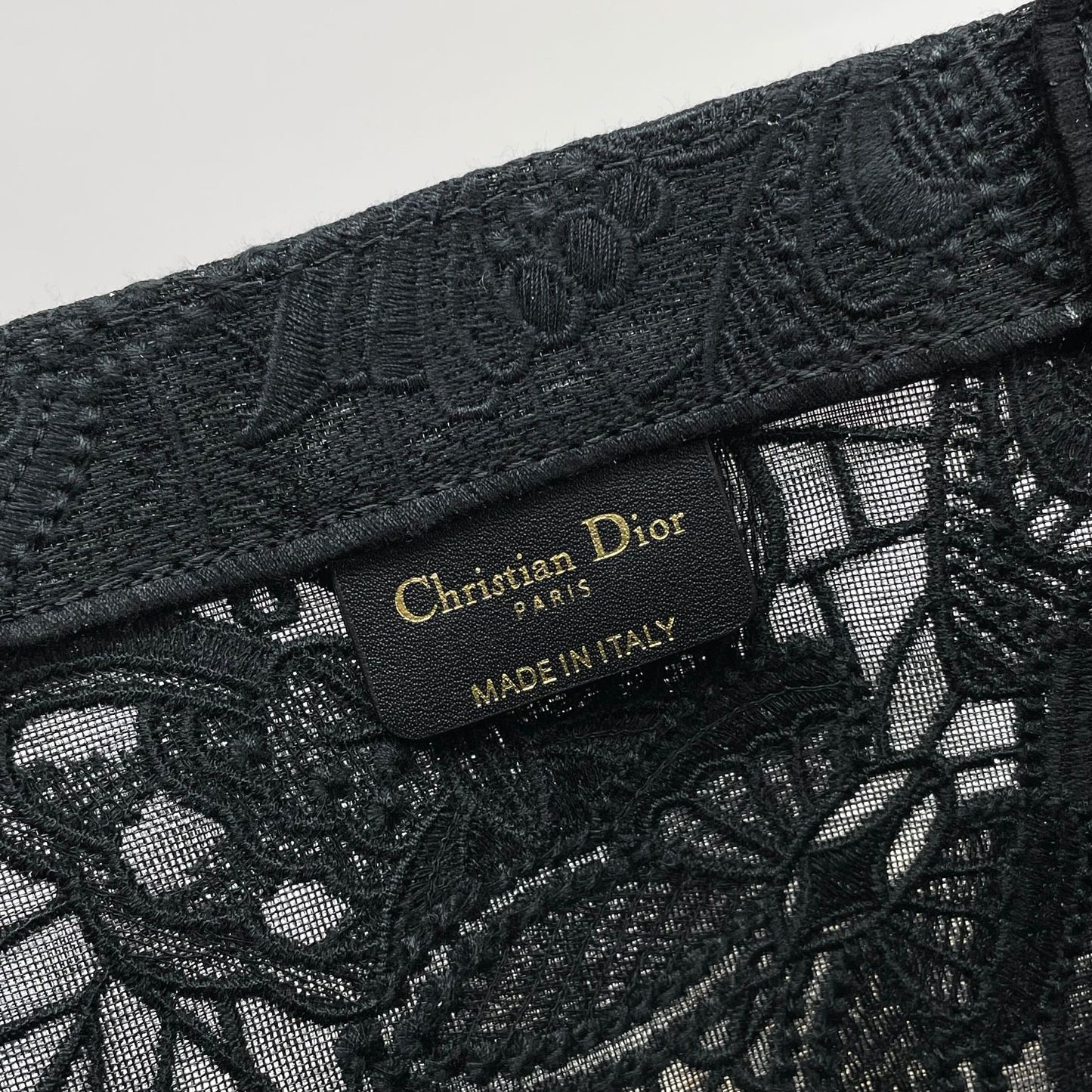 Dior Black Lace Embroidered Canvas Tote Bag Top Handle Shopper