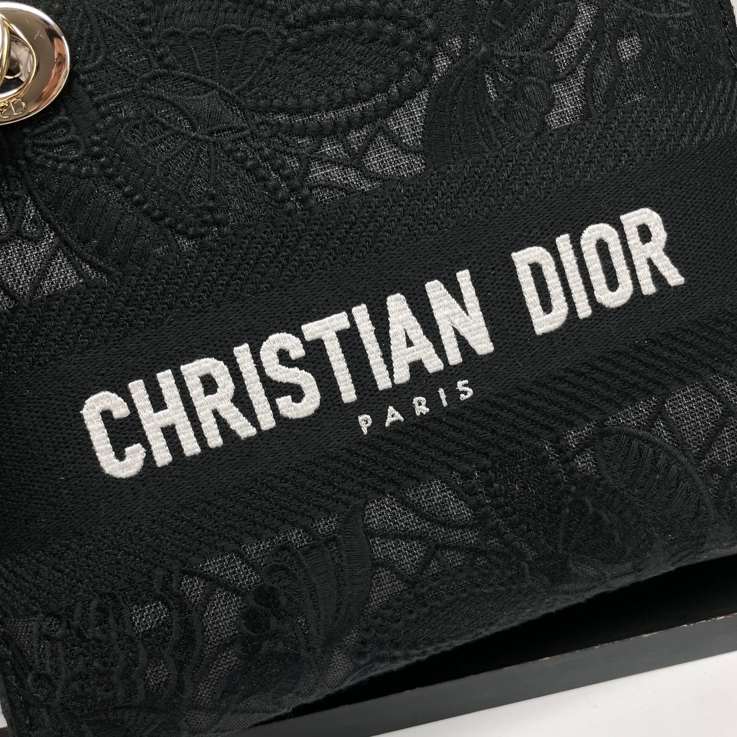 Dior Black Embroidered Canvas Top Handle Handbag with Charms