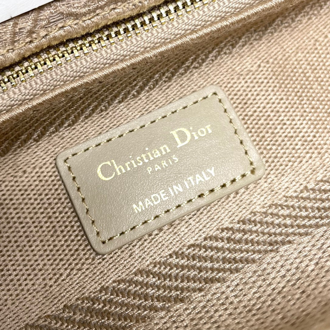 Dior Elegant Beige Butterfly Embroidered Lace Top Handle Handbag