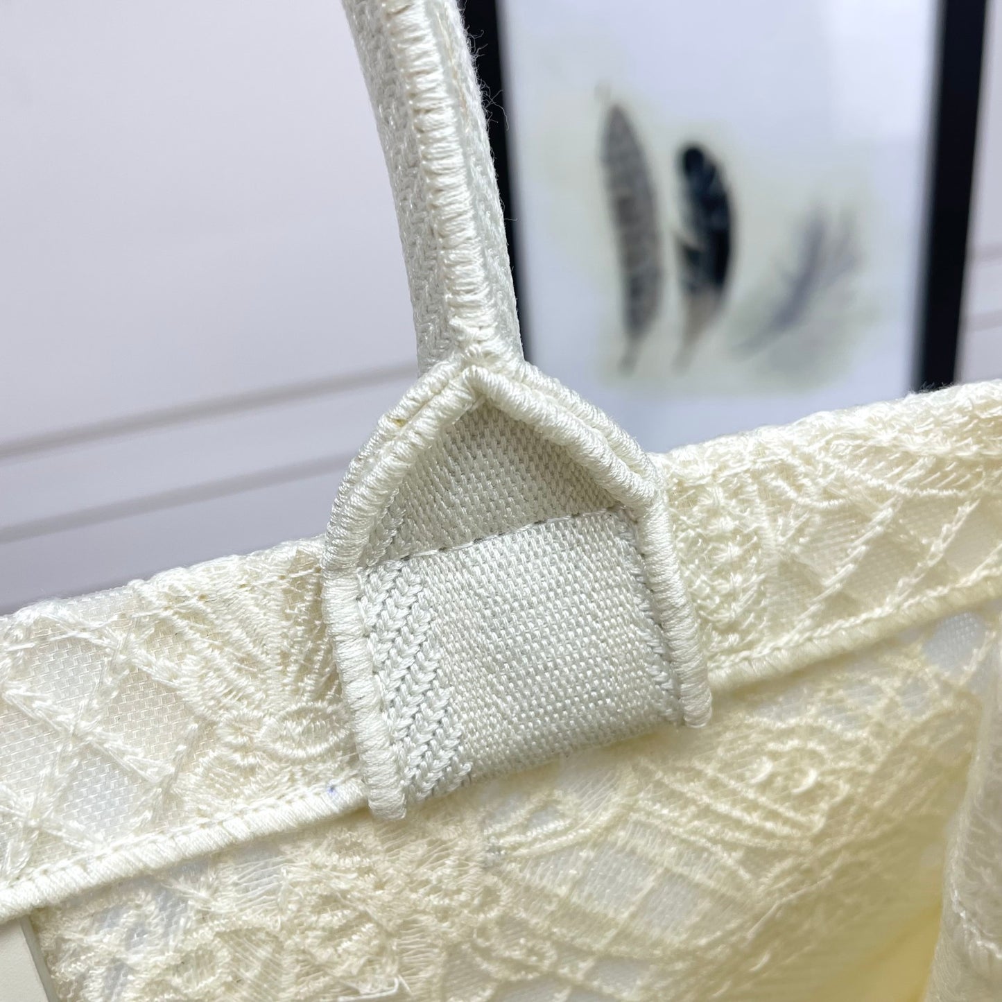 Dior White Butterfly Embroidery Canvas Tote Bag with Top Handles