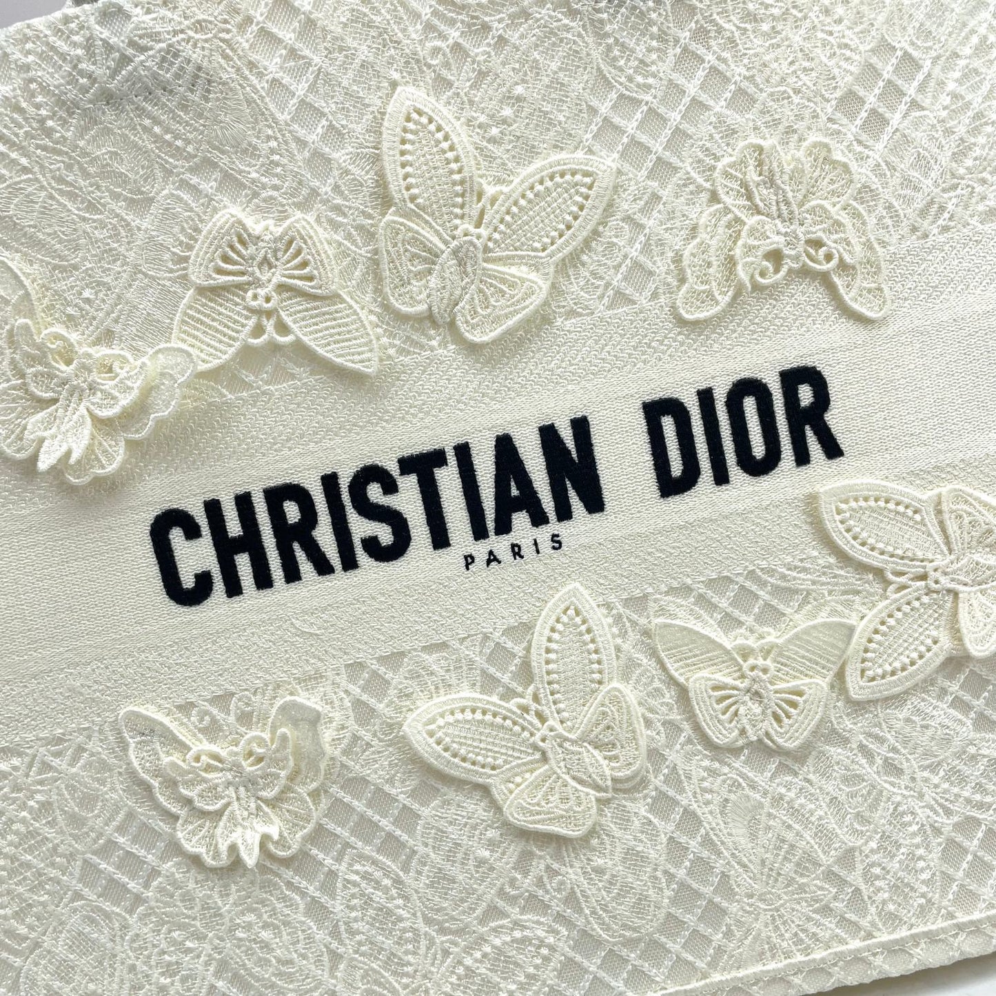 Christian Dior White Butterfly Embroidered Book Tote Handbag