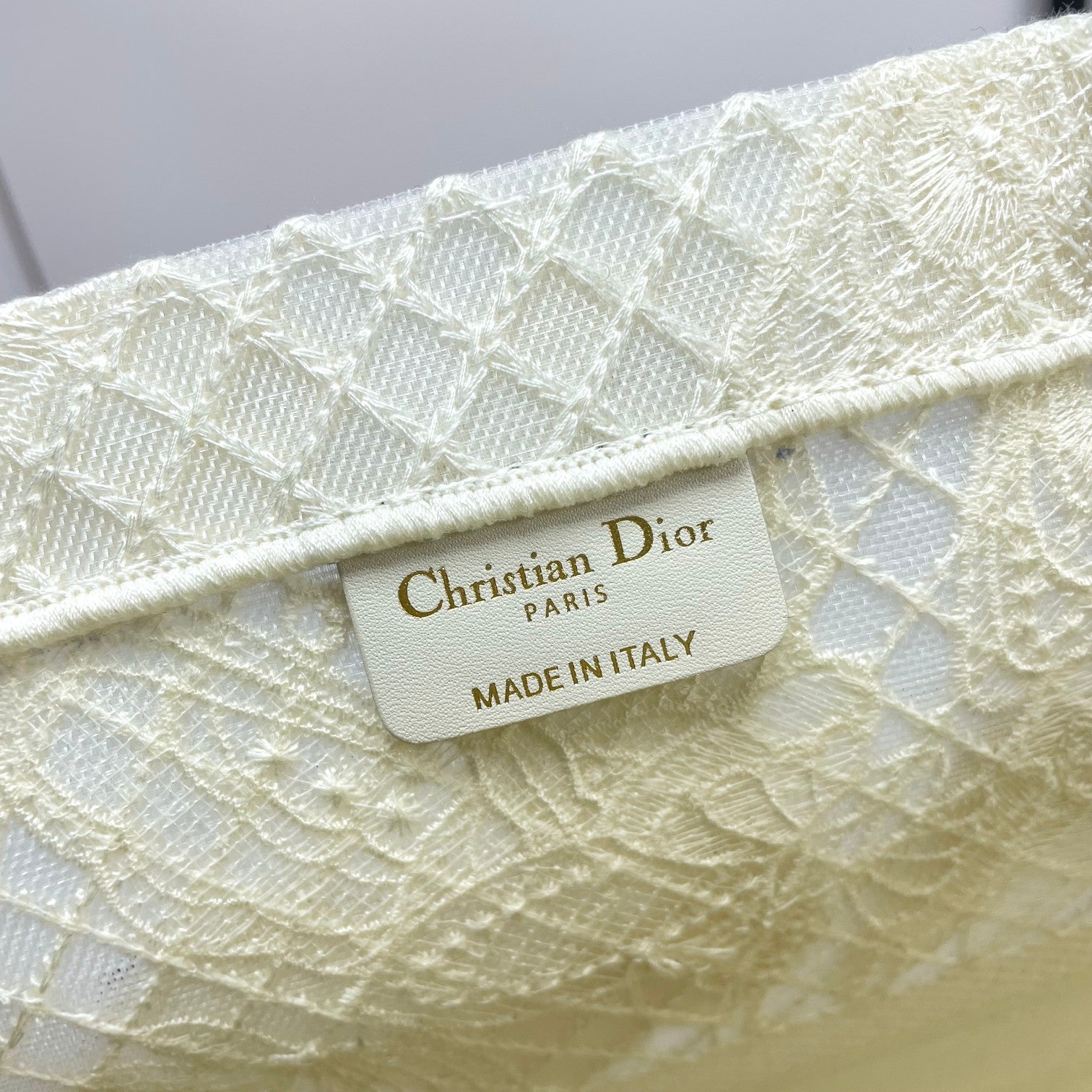 Dior Elegant Cream Canvas Handbag with 3D Textured Butterfly Appliqué