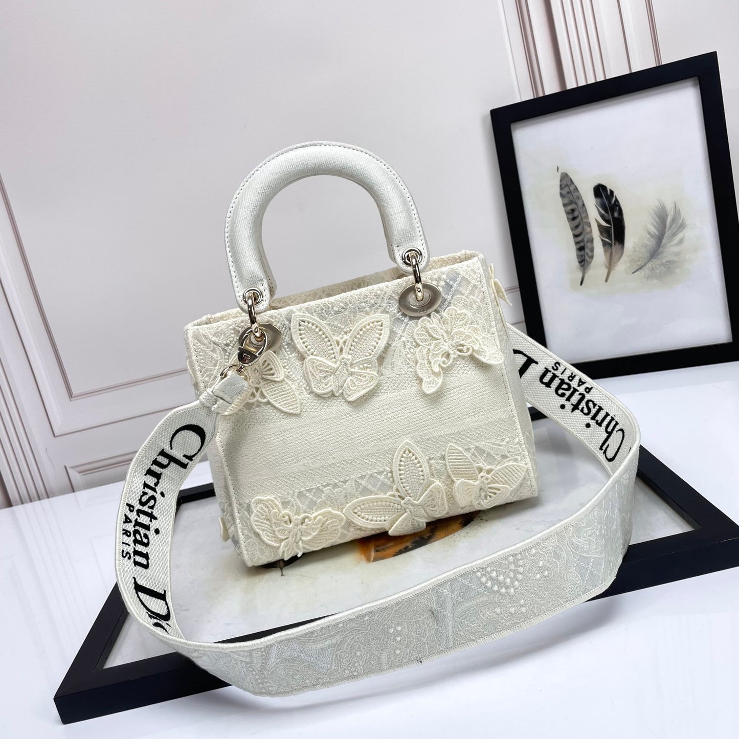 Christian Dior Lady D-Lite Bag - White Butterfly Embroidery Medium