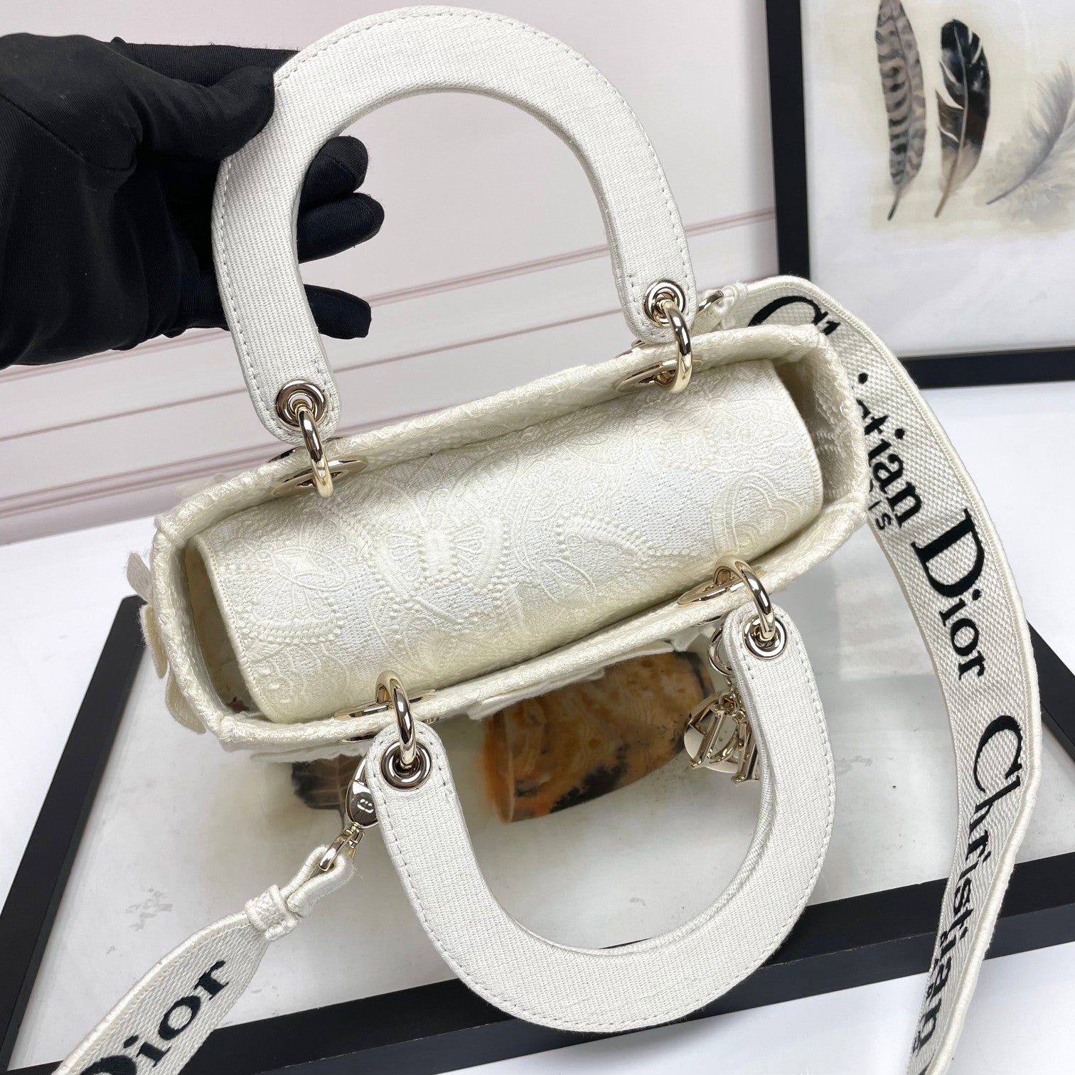 Christian Dior Lady D-Lite Bag White Butterfly Embroidery
