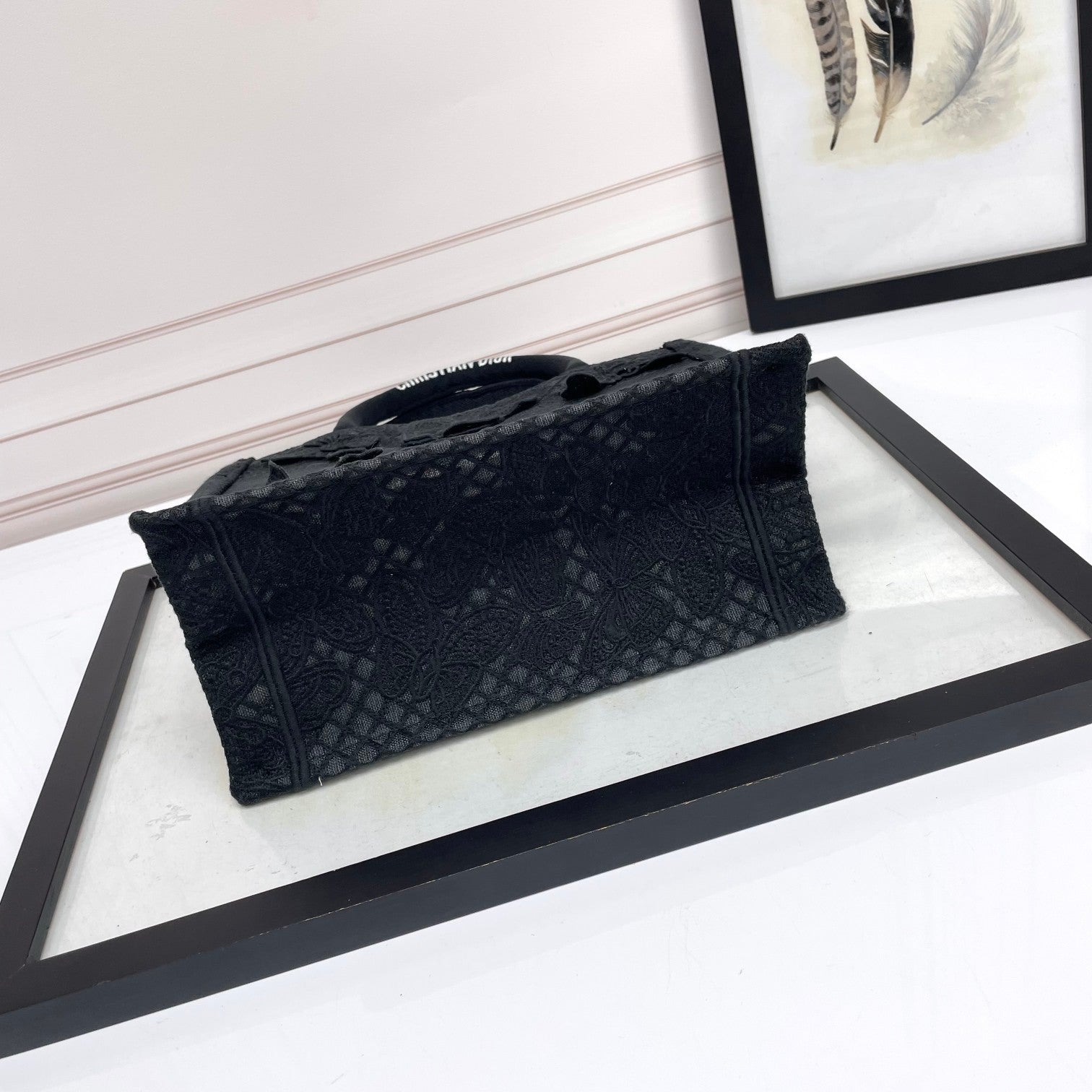 Dior Elegant Black Embroidered Butterfly Canvas Tote Handbag