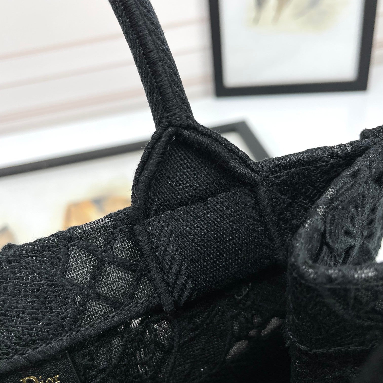 Dior Elegant Black Embroidered Butterfly Canvas Tote Handbag