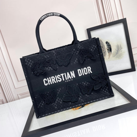 Christian Dior Black Embroidered Butterfly Book Tote Bag