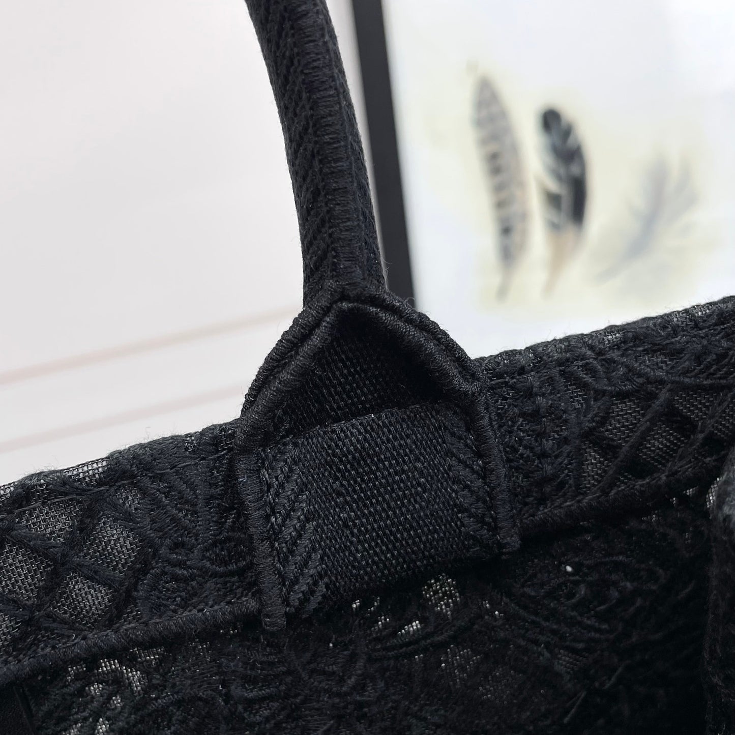 Dior Black Butterfly Embroidered Canvas Tote Bag with Top Handles