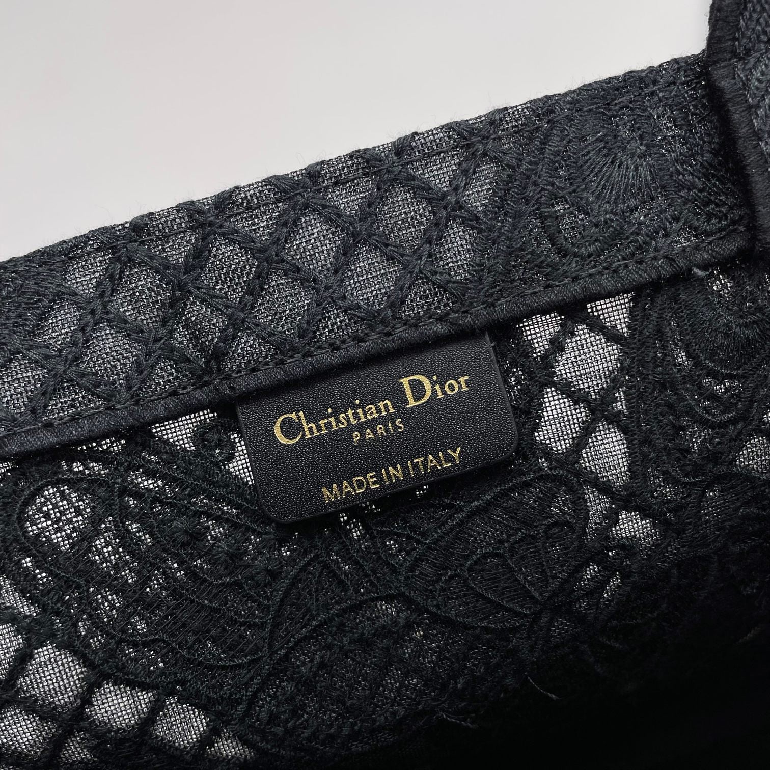 Dior Black Lace Butterfly Embroidered Canvas Tote Bag with Top Handles
