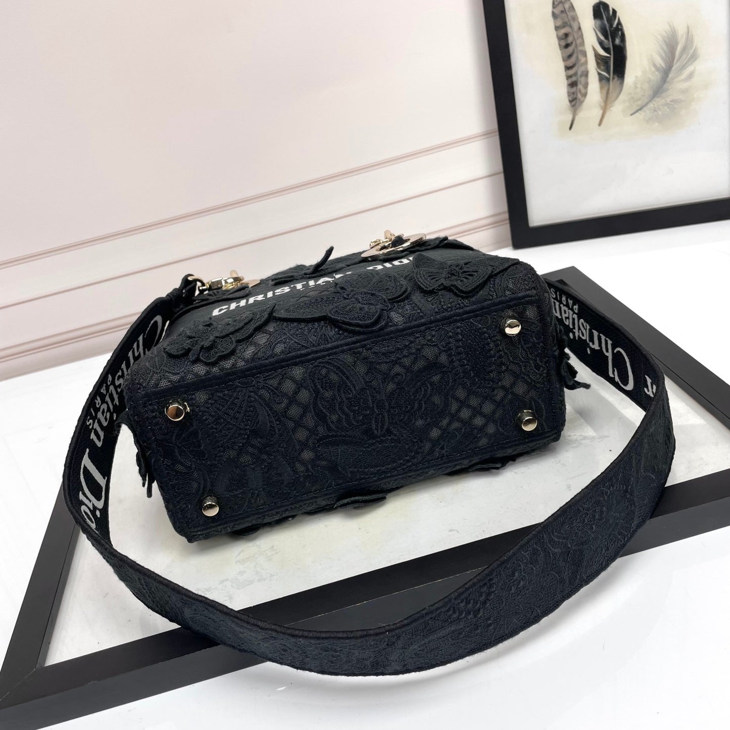 Christian Dior Lady D-Lite Bag - Black Embroidered Canvas Handbag