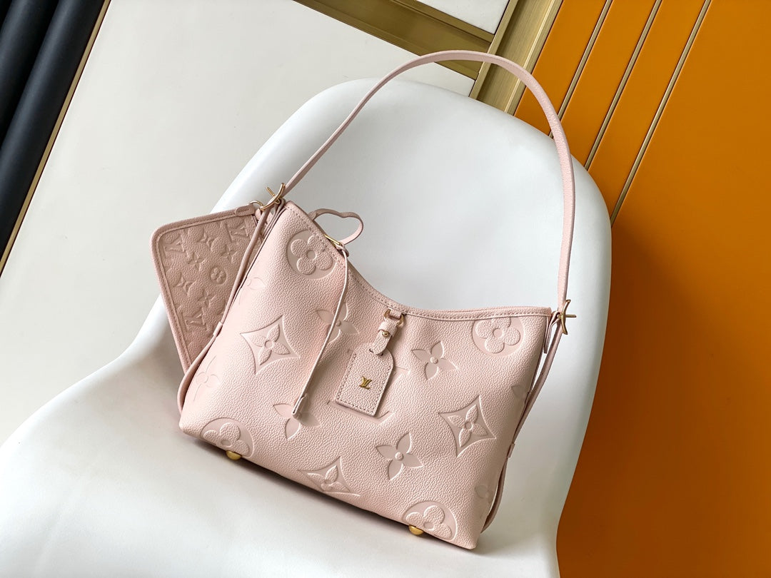 Louis Vuitton Minimalist Light Pink Leather Hobo Shoulder Bag for Women