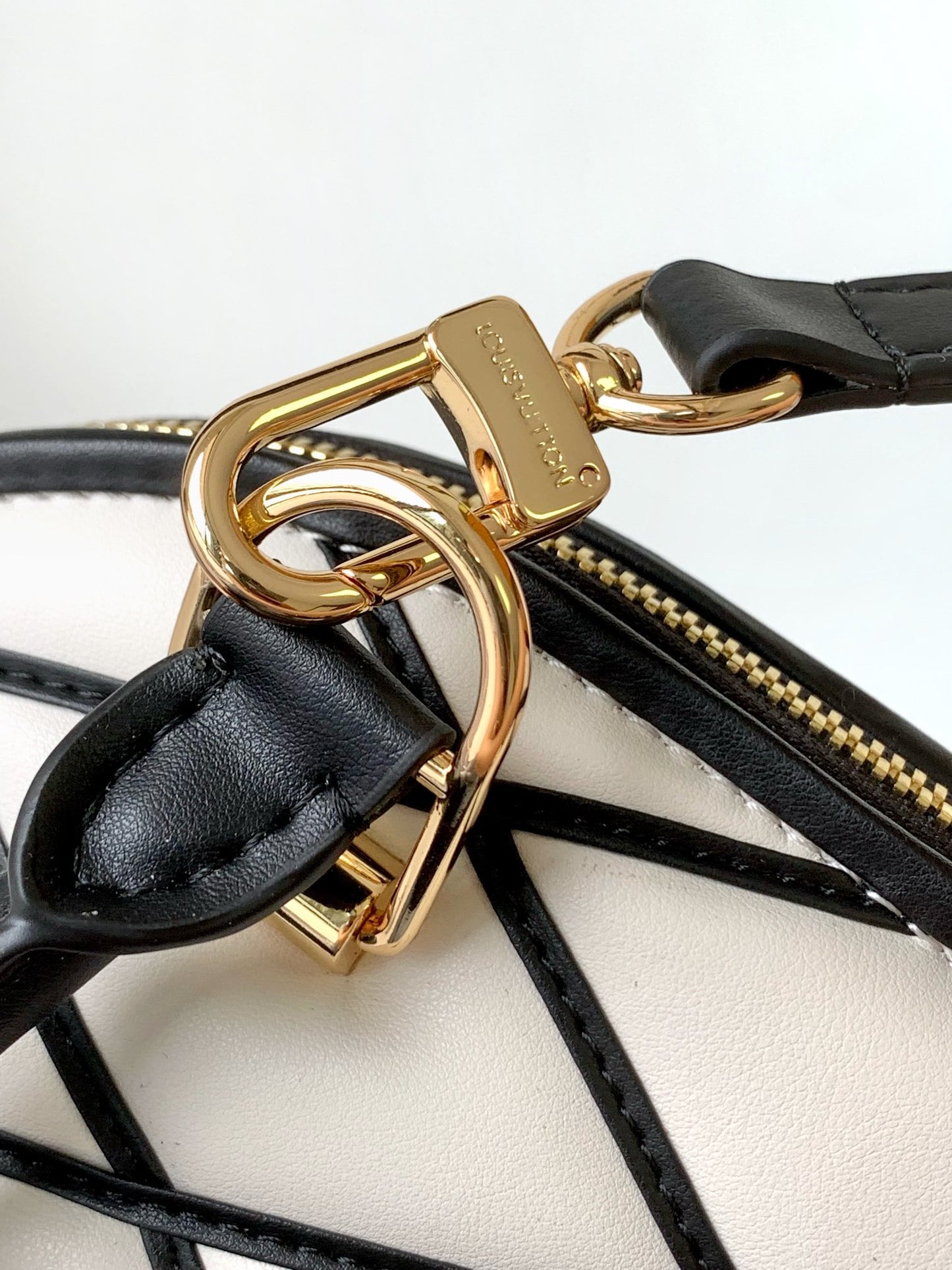 Louis Vuitton Elegant Black and White Diamond Lattice Dome Satchel Bag
