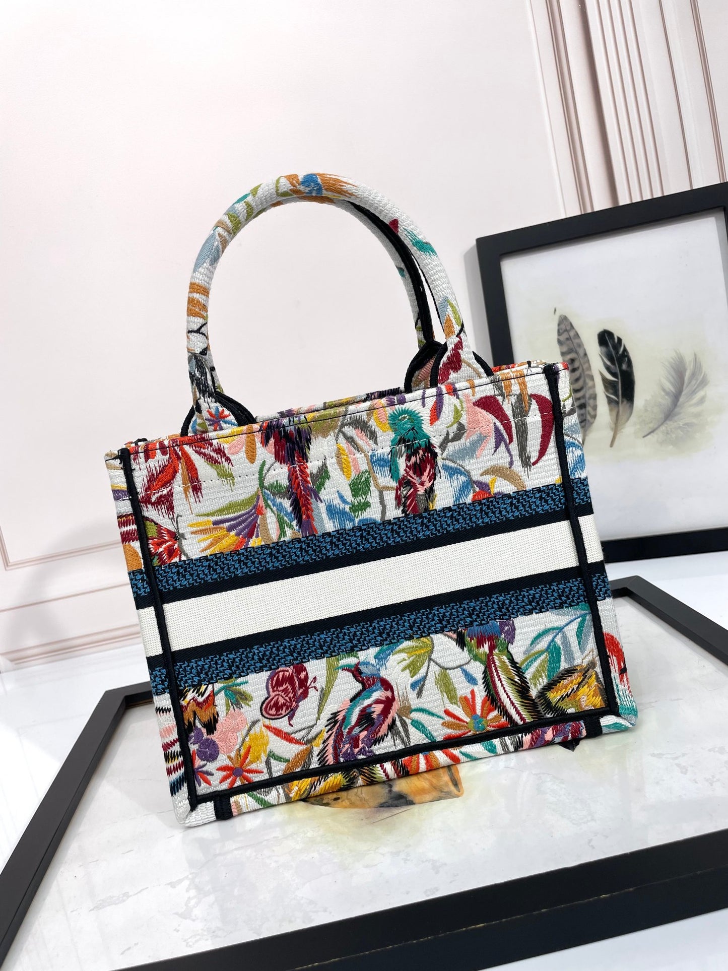 Dior Colorful Tropical Floral Print Canvas Top Handle Tote Bag