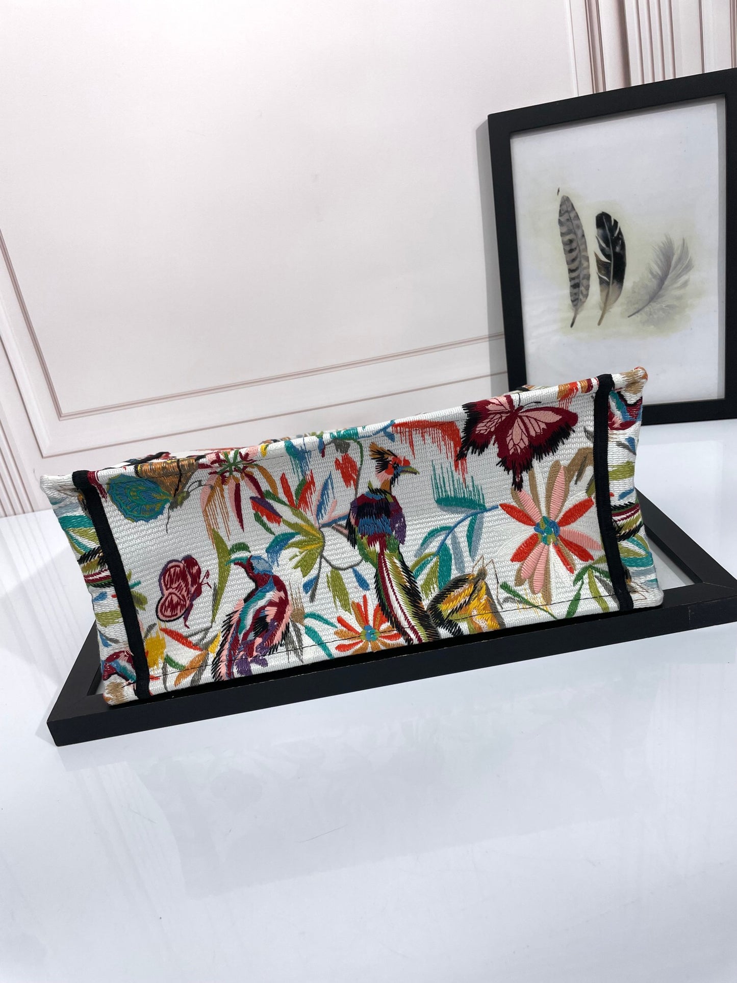 Dior Colorful Embroidered Floral Butterfly Canvas Tote Bag for Women