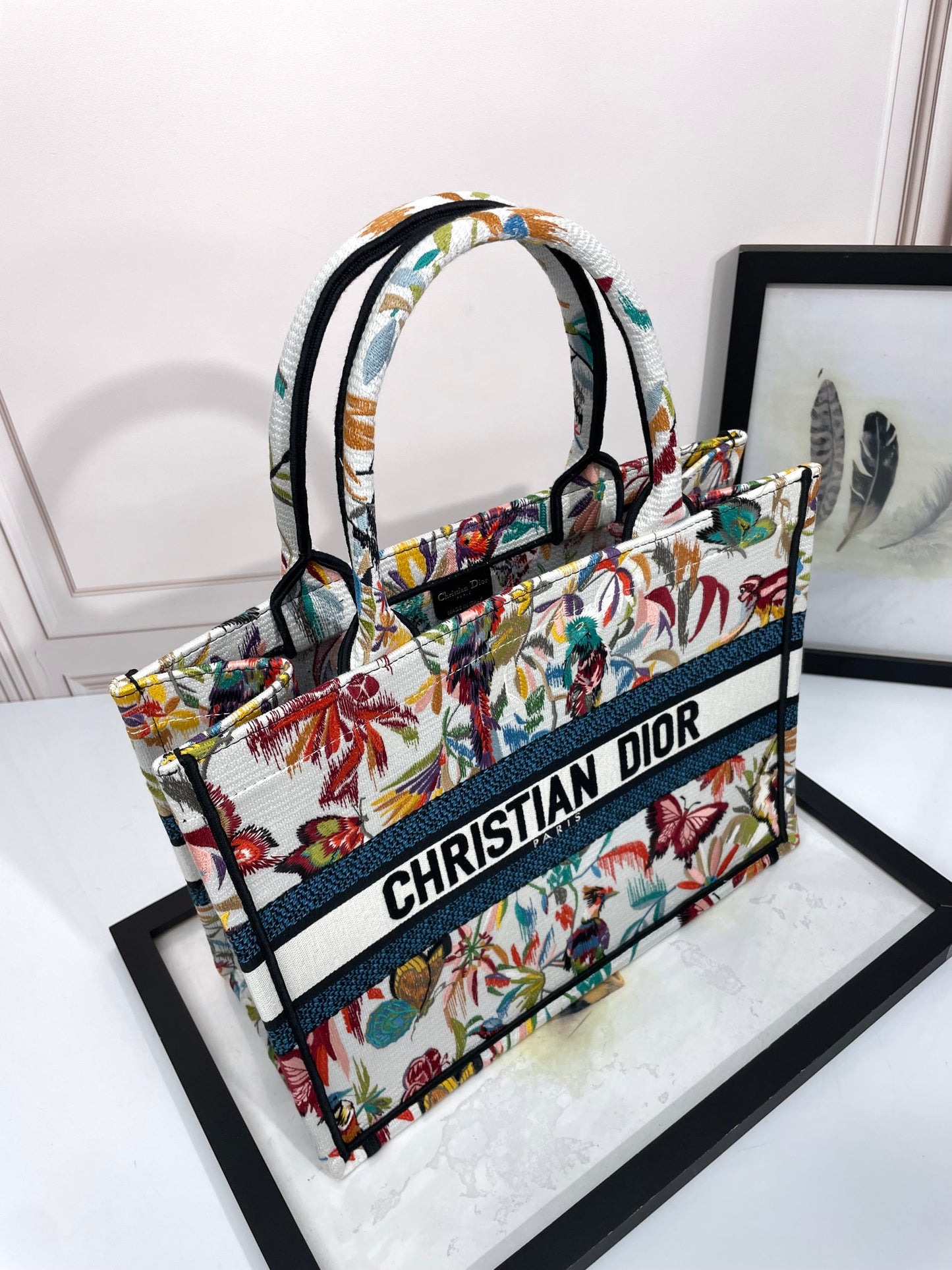 Christian Dior Large Book Tote - Butterfly & Floral Embroidery Canvas Handbag