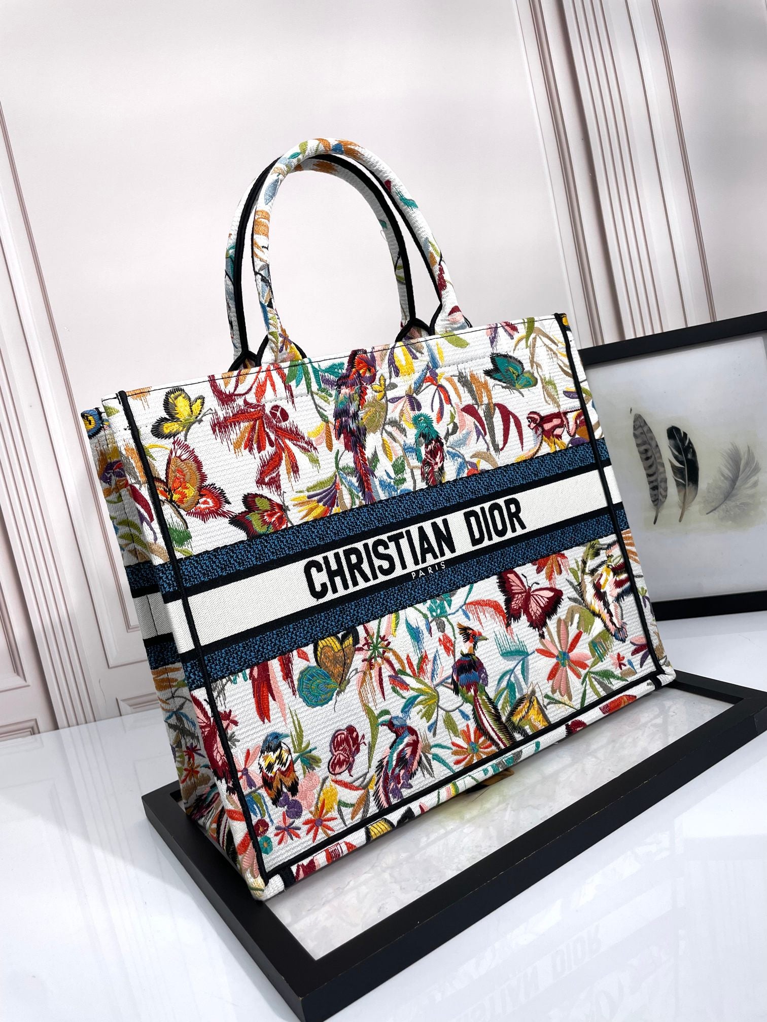 Christian Dior Medium Book Tote with Butterfly Embroidery - Multicolor