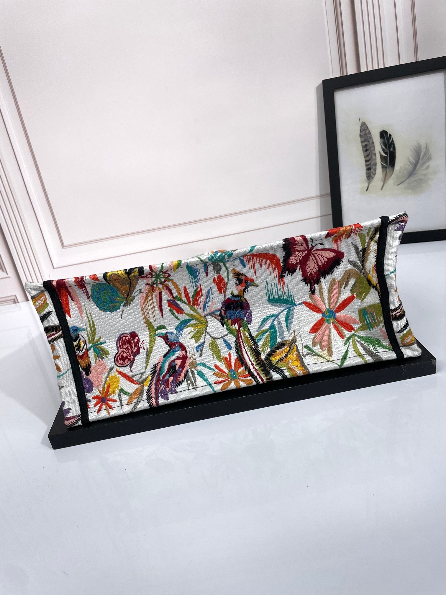 Dior Colorful Floral Butterfly Embroidery Large Canvas Tote Bag