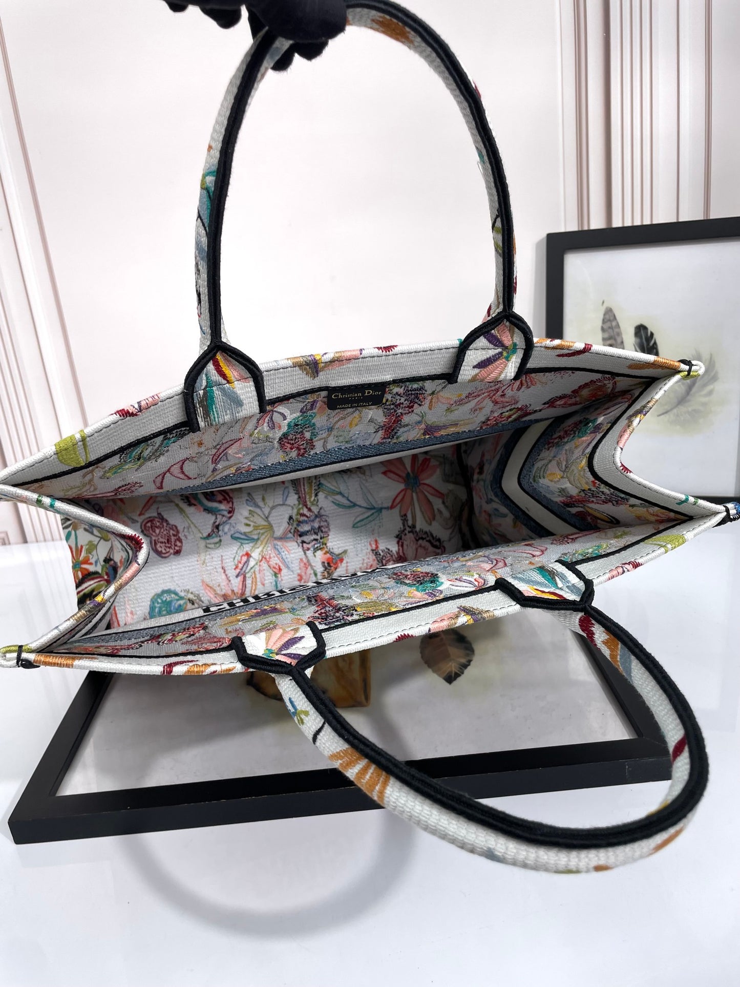 Dior Large Floral Butterfly Embroidered Canvas Tote Bag