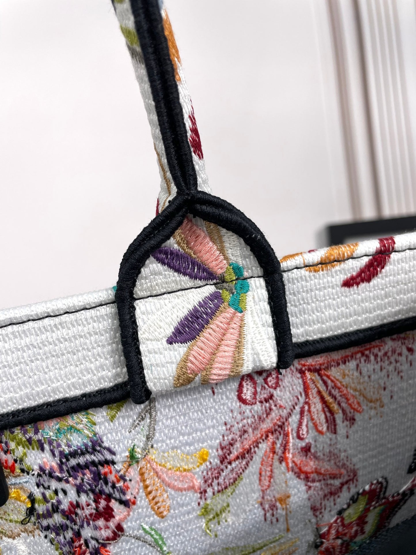 Dior Colorful Floral Butterfly Embroidery Large Canvas Tote Bag