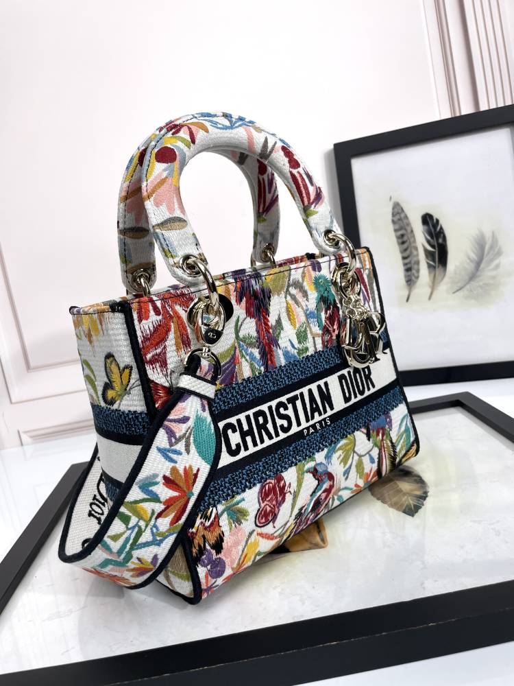 Dior Elegant Colorful Floral Print Top Handle Handbag with Strap