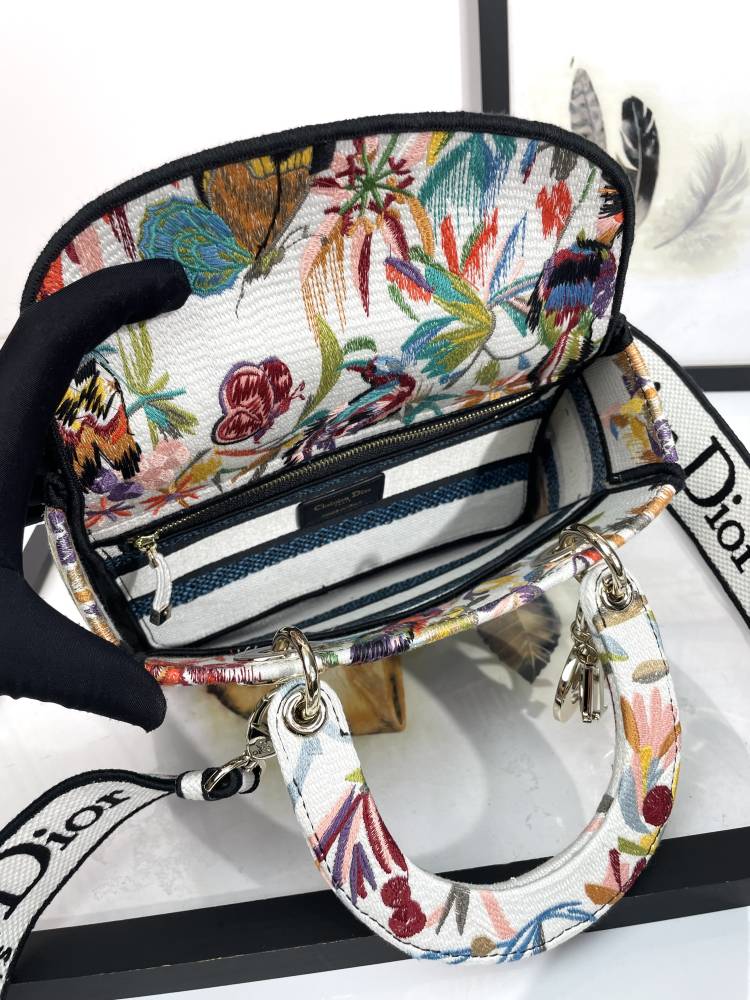 Christian Dior Lady D-Lite Medium Floral Embroidered Canvas Handbag