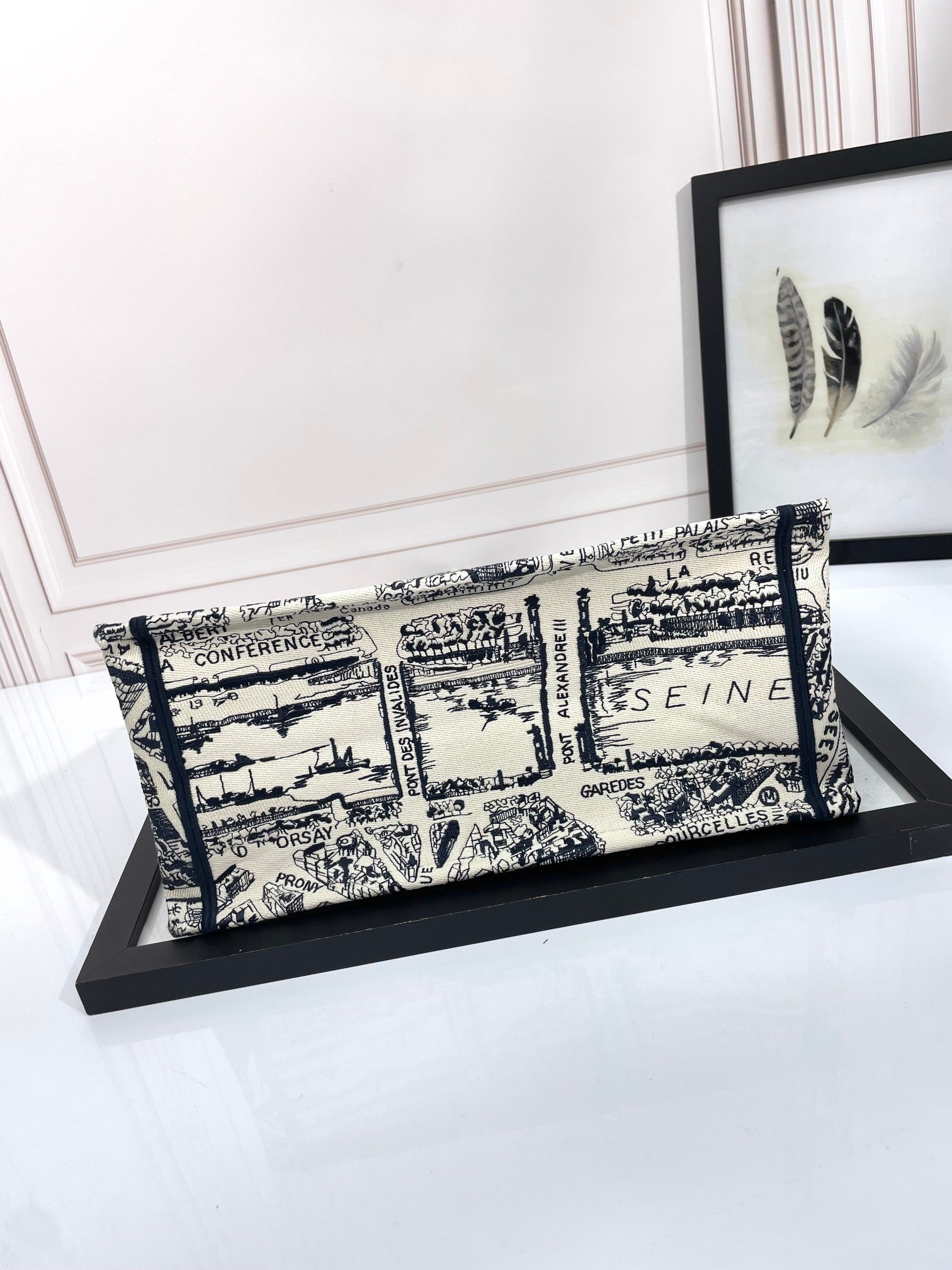 Dior Vintage Map Print Embroidered Canvas Tote Bag with Top Handles
