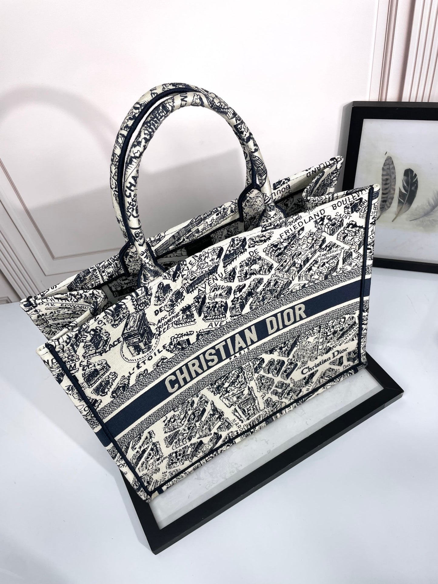 Dior Paris City Map Embroidered Canvas Tote Bag Large Travel Handbag