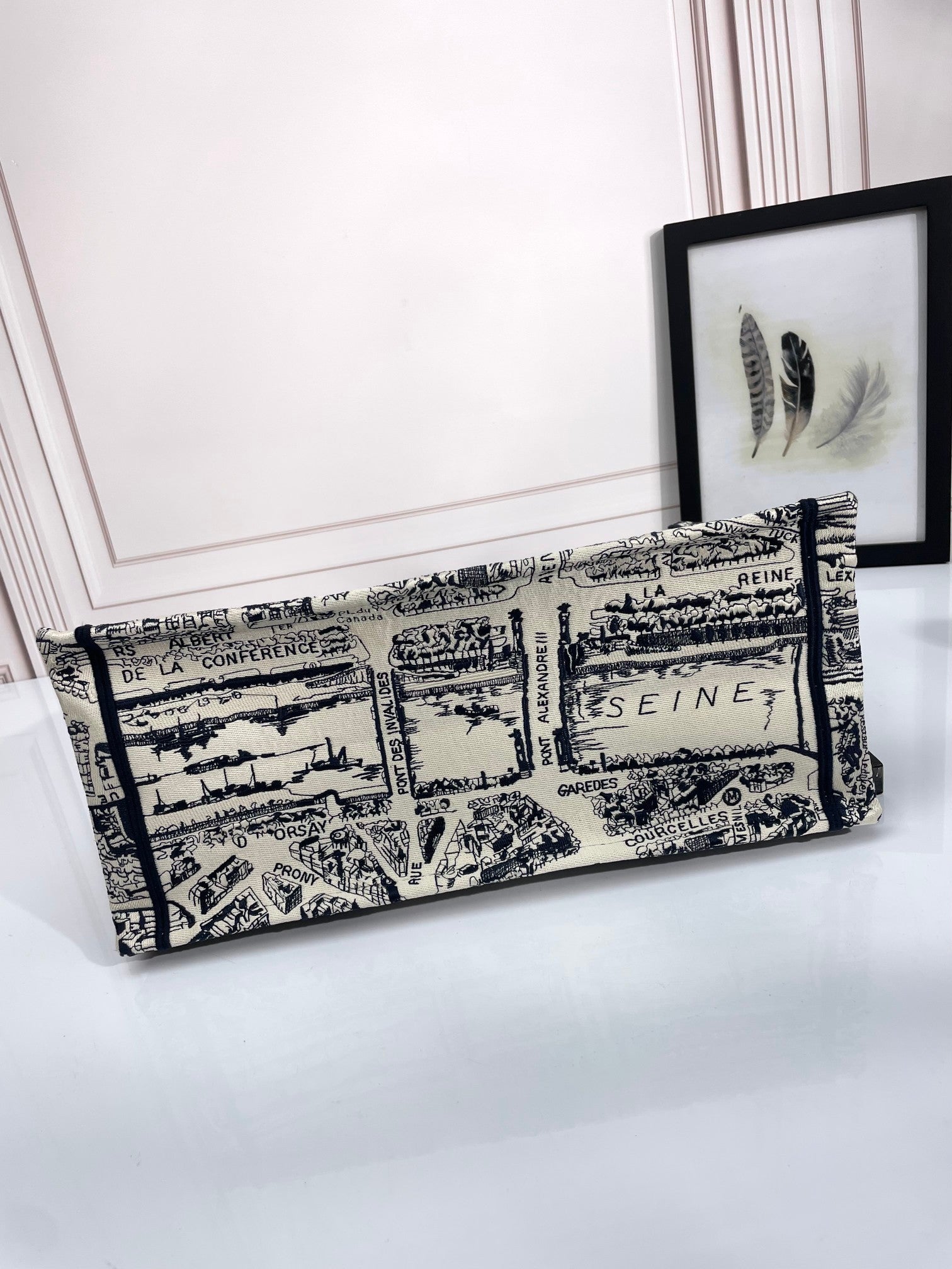 Dior Monochrome City Map Sketch Canvas Tote Handbag with Top Handles