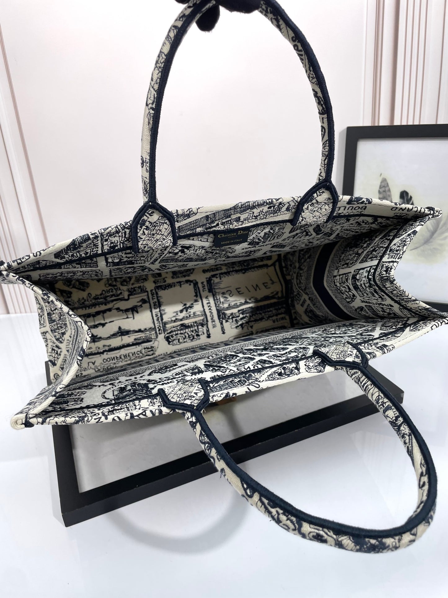 Dior Paris City Map Embroidered Canvas Tote Bag Large Travel Handbag