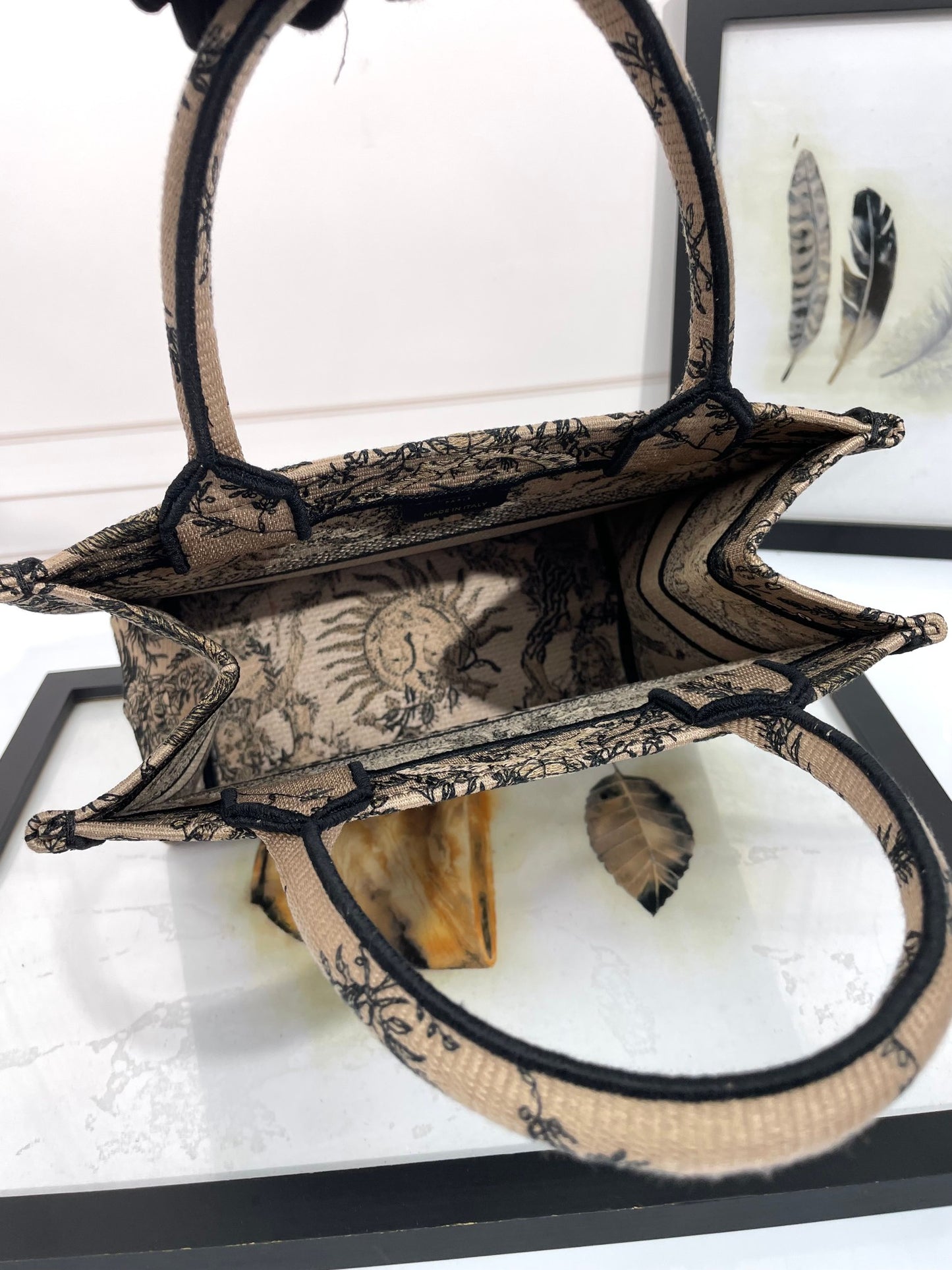 Dior Vintage Sun Face Print Canvas Tote Bag Beige Top Handle Handbag