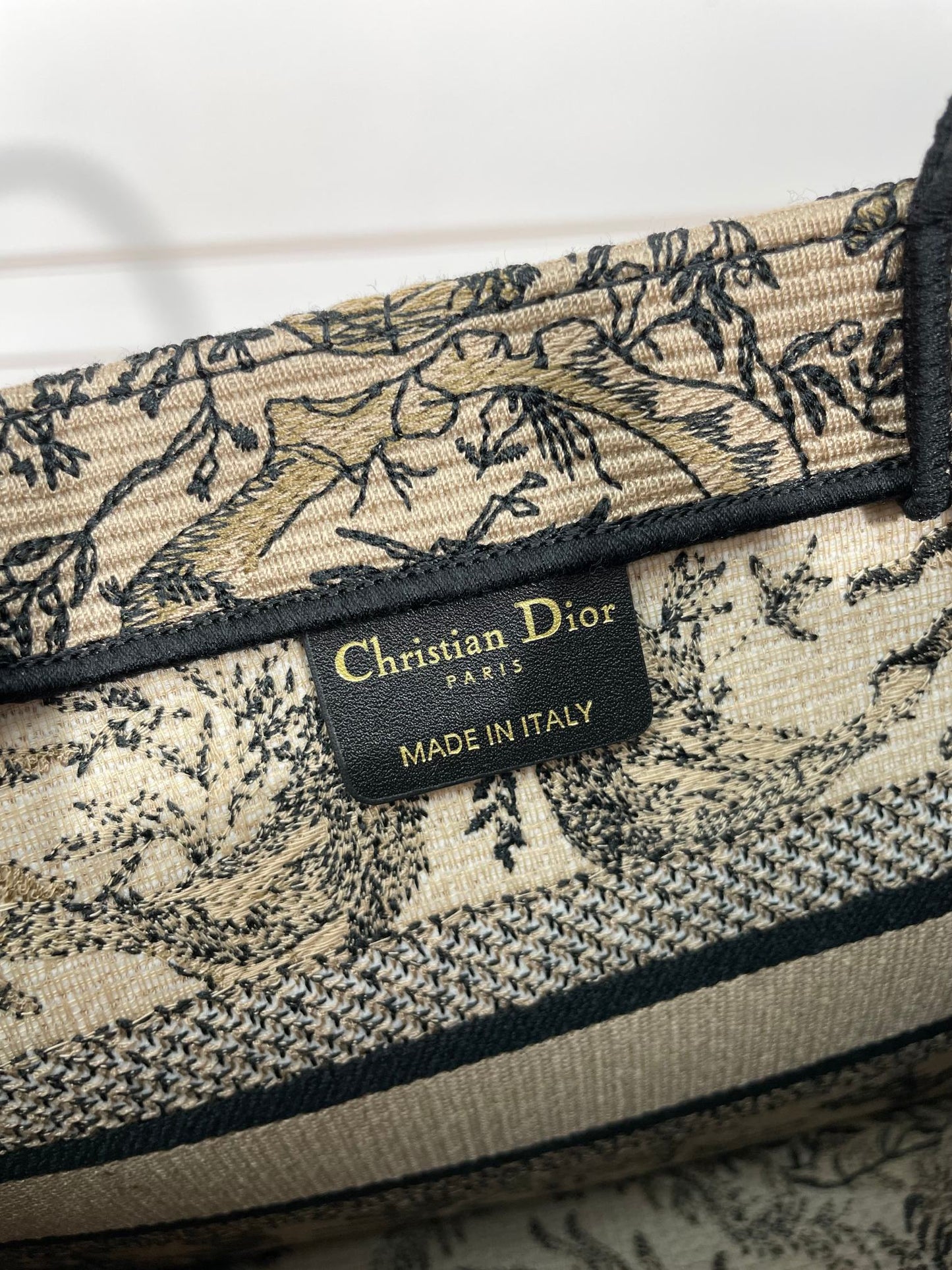 Christian Dior Medium Book Tote Bag with Sun and Moon Embroidery - Beige and Black
