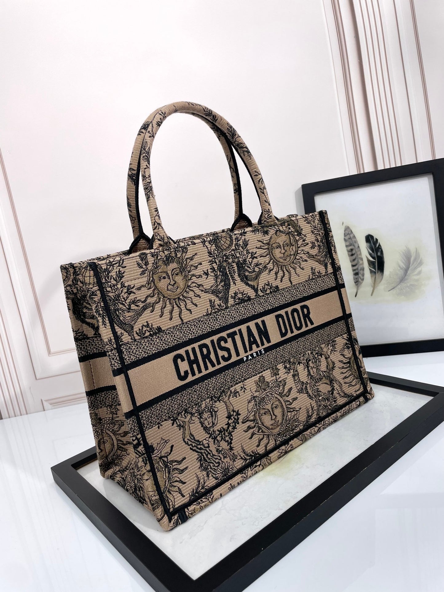Dior Vintage Celestial Sun Embroidered Canvas Tote Handbag