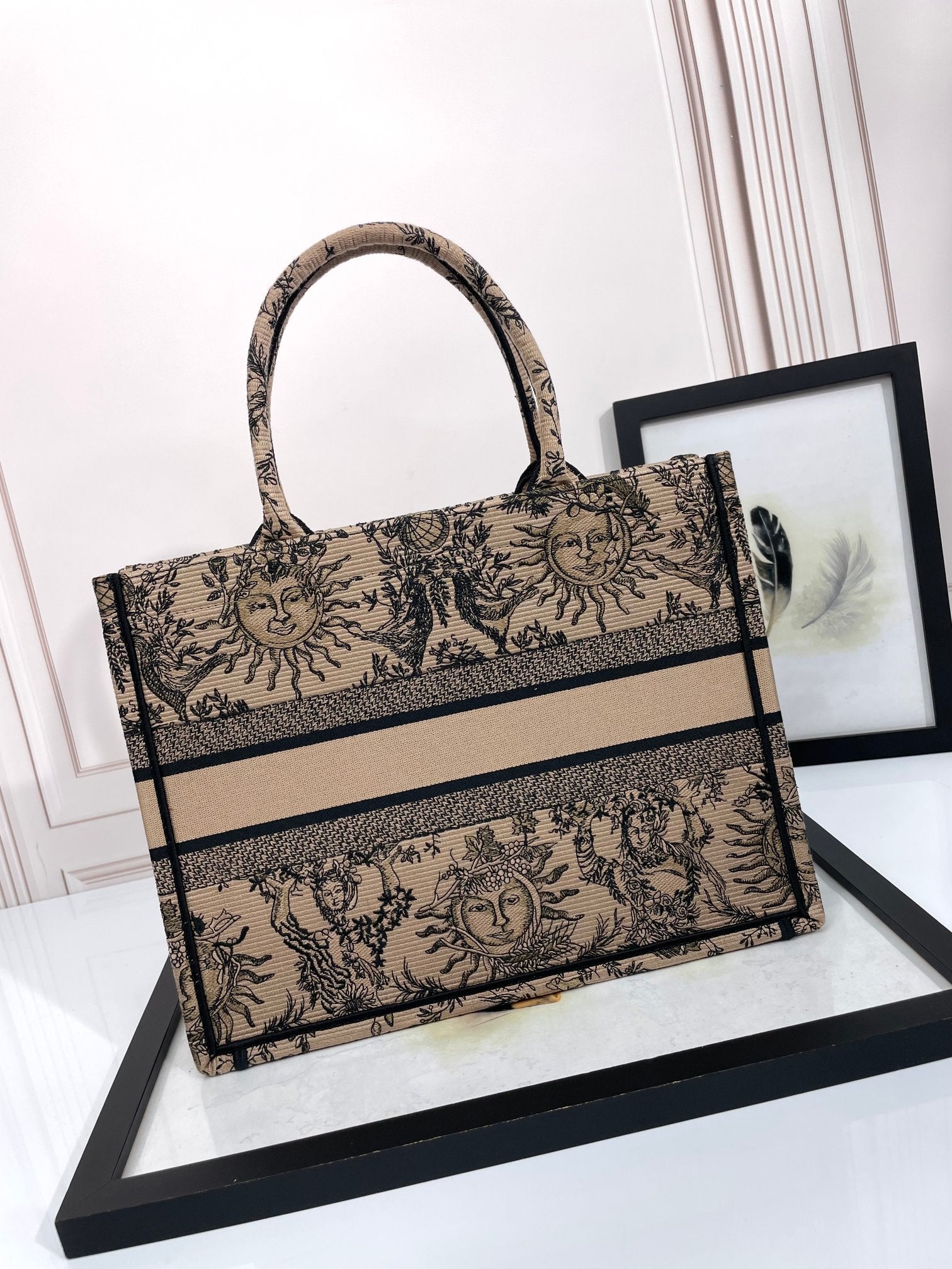 Dior Vintage Celestial Sun Embroidered Canvas Tote Handbag