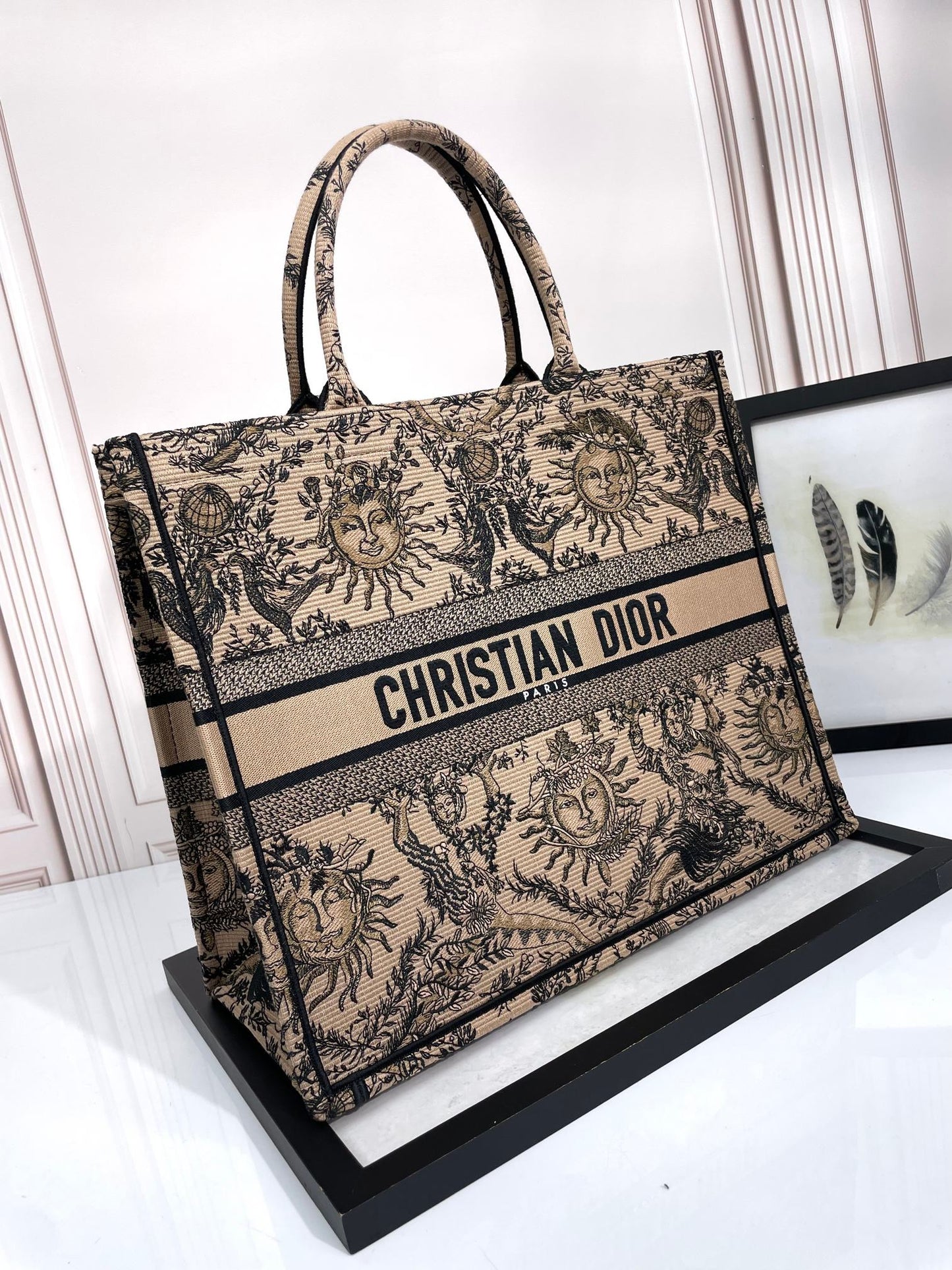 Dior Vintage Astrology Sun Motif Canvas Tote Bag Large Shoulder Purse