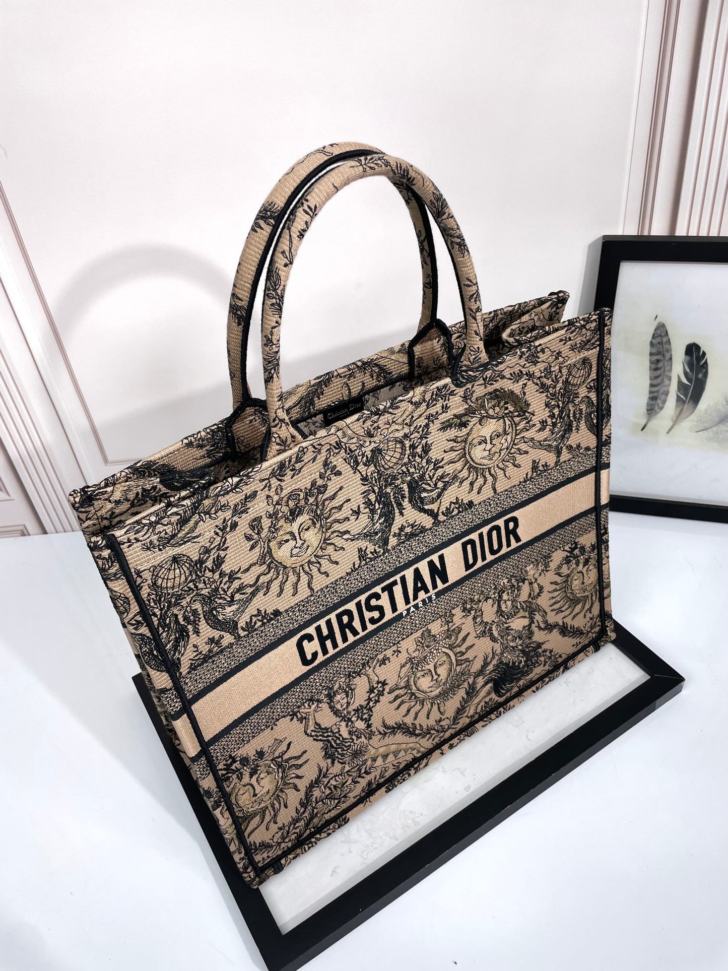Dior Vintage Astrology Sun Motif Canvas Tote Bag Large Shoulder Purse