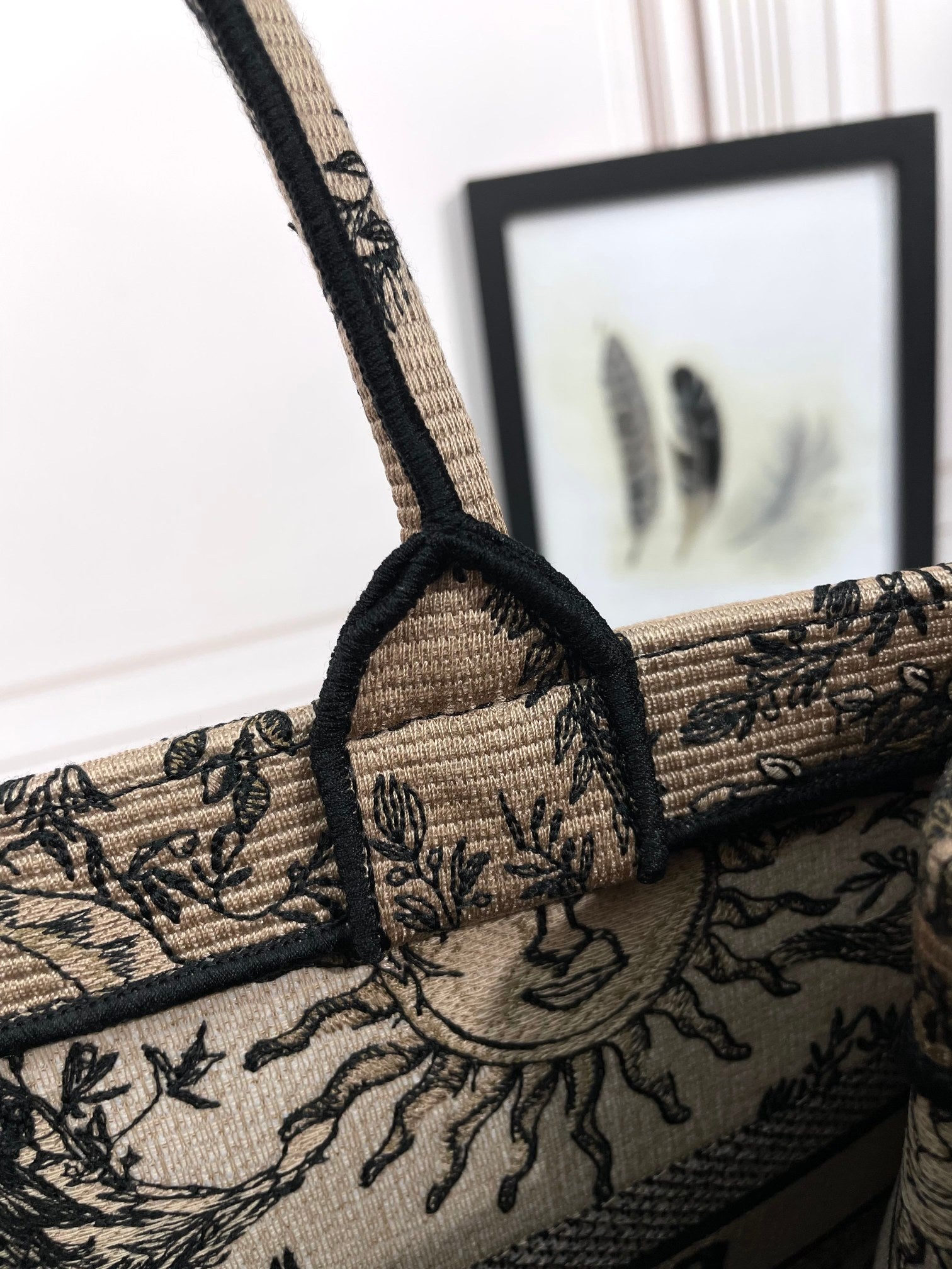 Christian Dior Large Book Tote Beige &amp; Black Celestial Sun Embroidered Canvas Bag