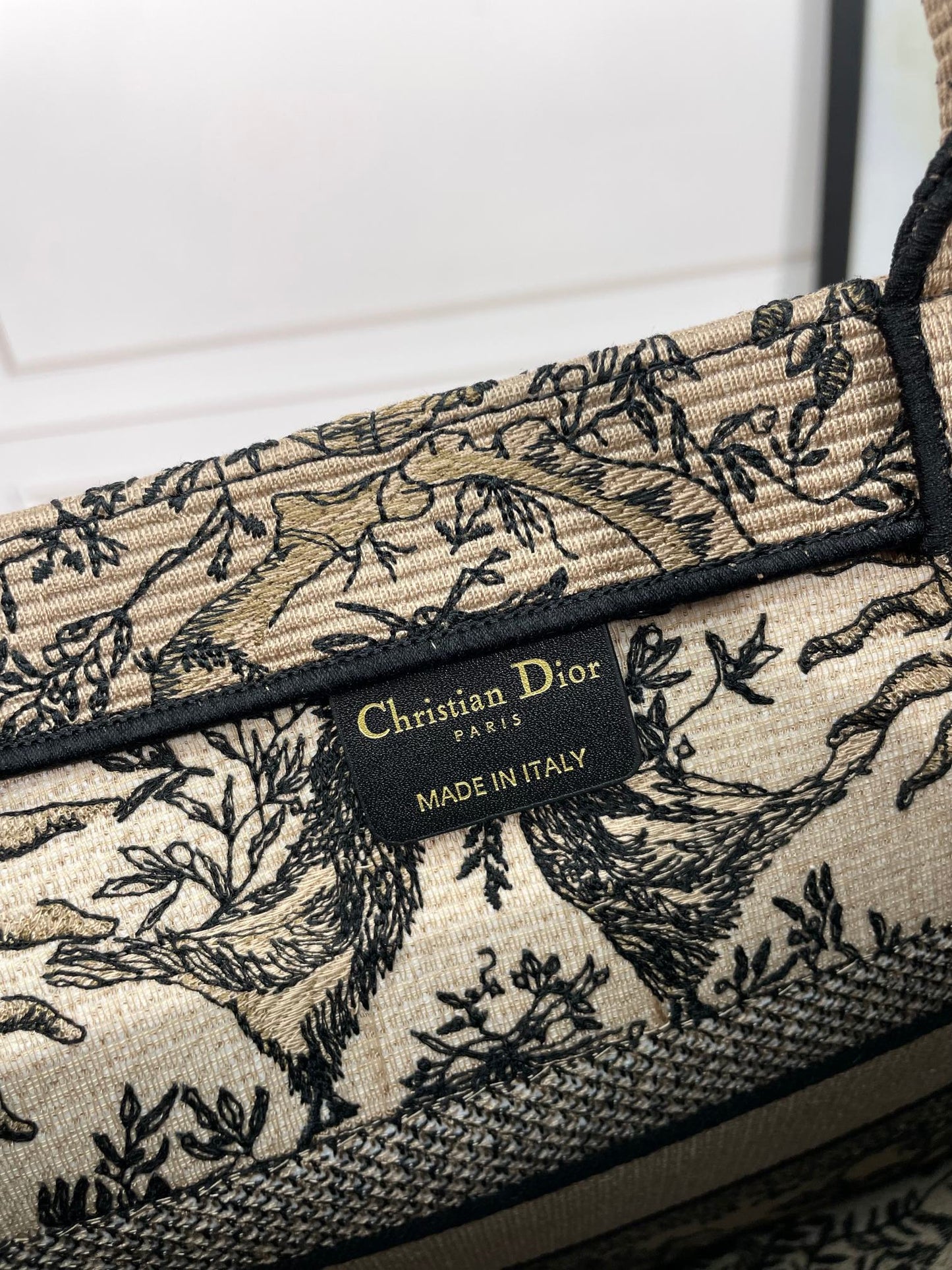 Christian Dior Large Book Tote Beige &amp; Black Celestial Sun Embroidered Canvas Bag