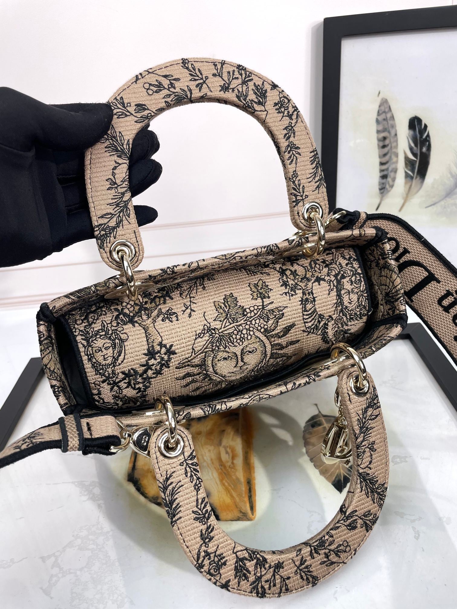 Dior Vintage Celestial Embroidered Canvas Top Handle Shoulder Bag