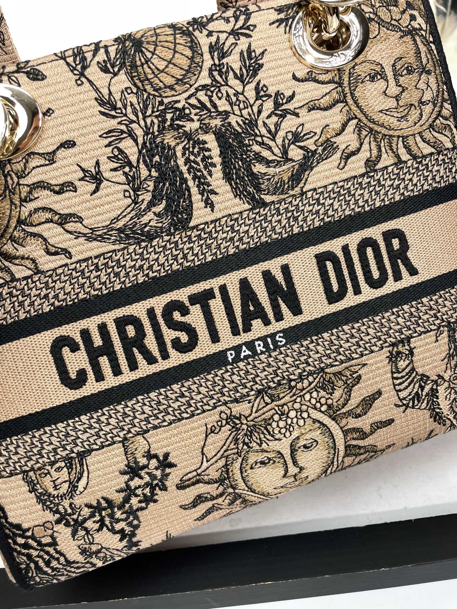 Christian Dior Medium Lady D-Lite Bag - Beige Embroidered Canvas with Constellation Print