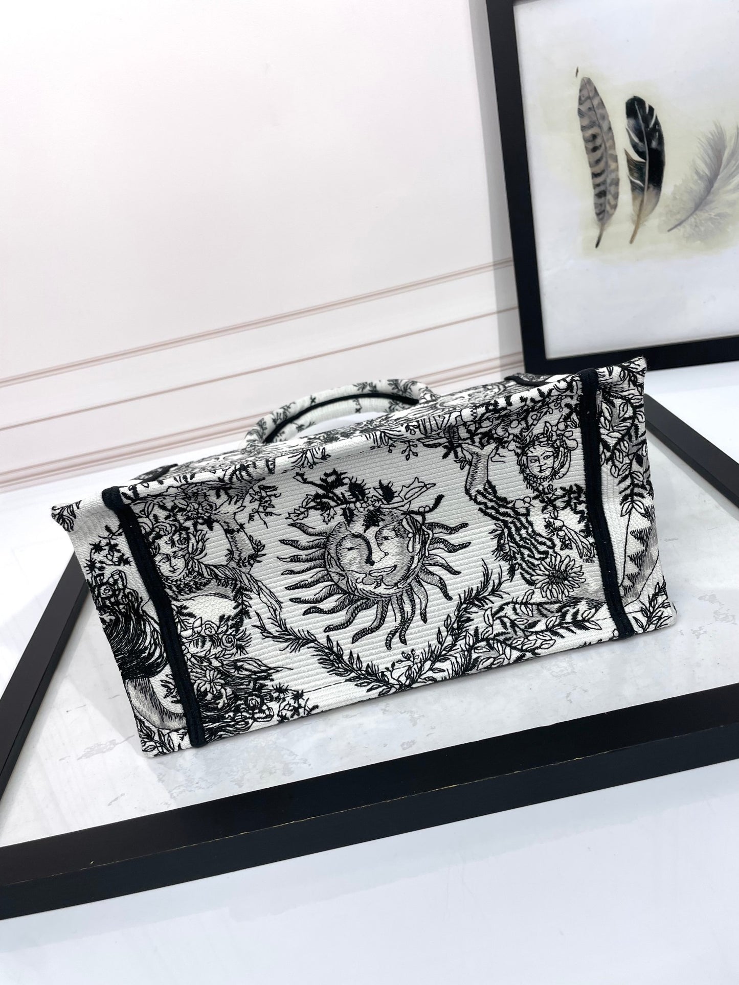 Dior Celestial Sun Motif Canvas Tote Bag with Top Handles