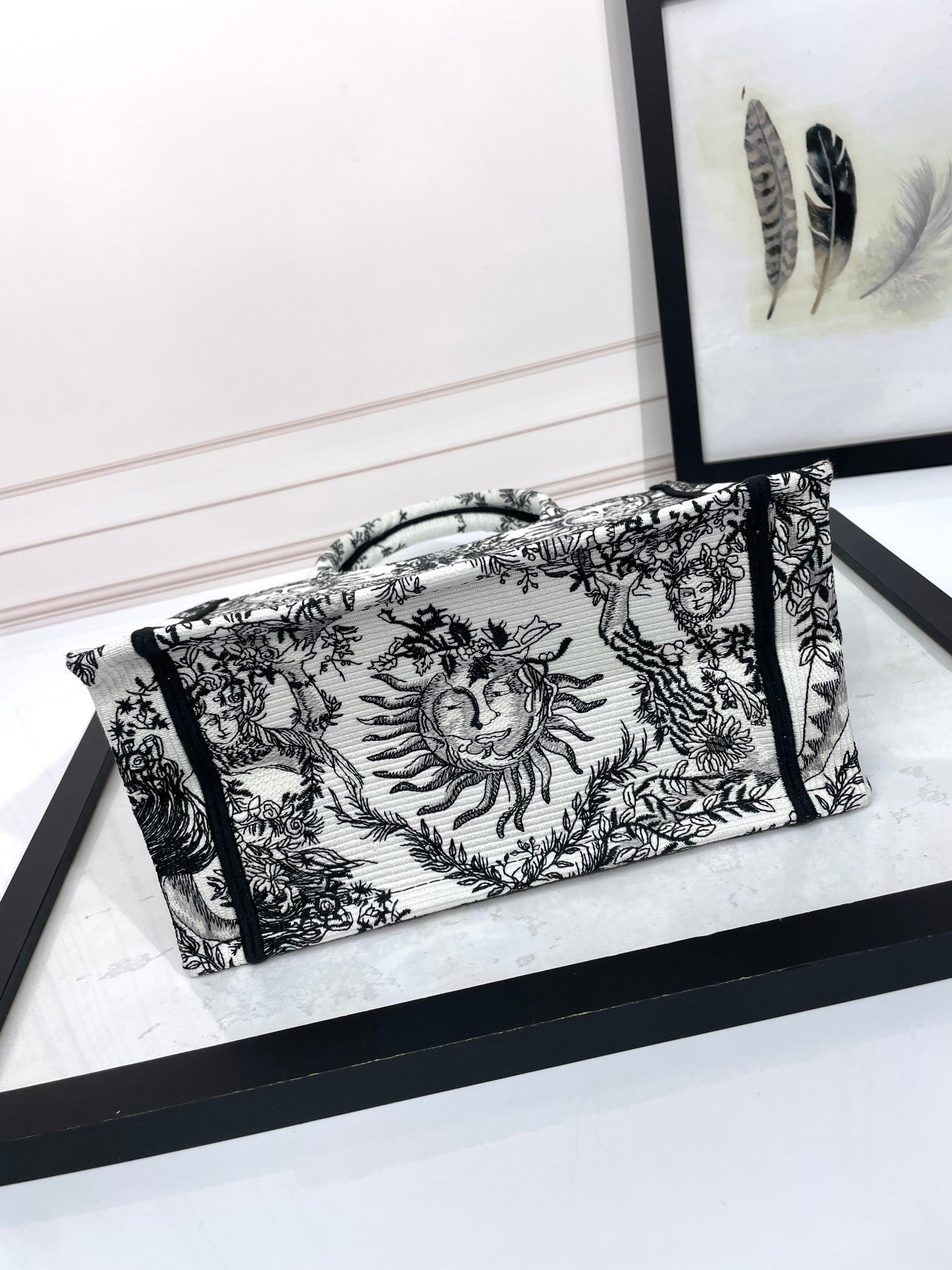 Dior Vintage Celestial Sun Pattern Canvas Top-Handle Tote Bag
