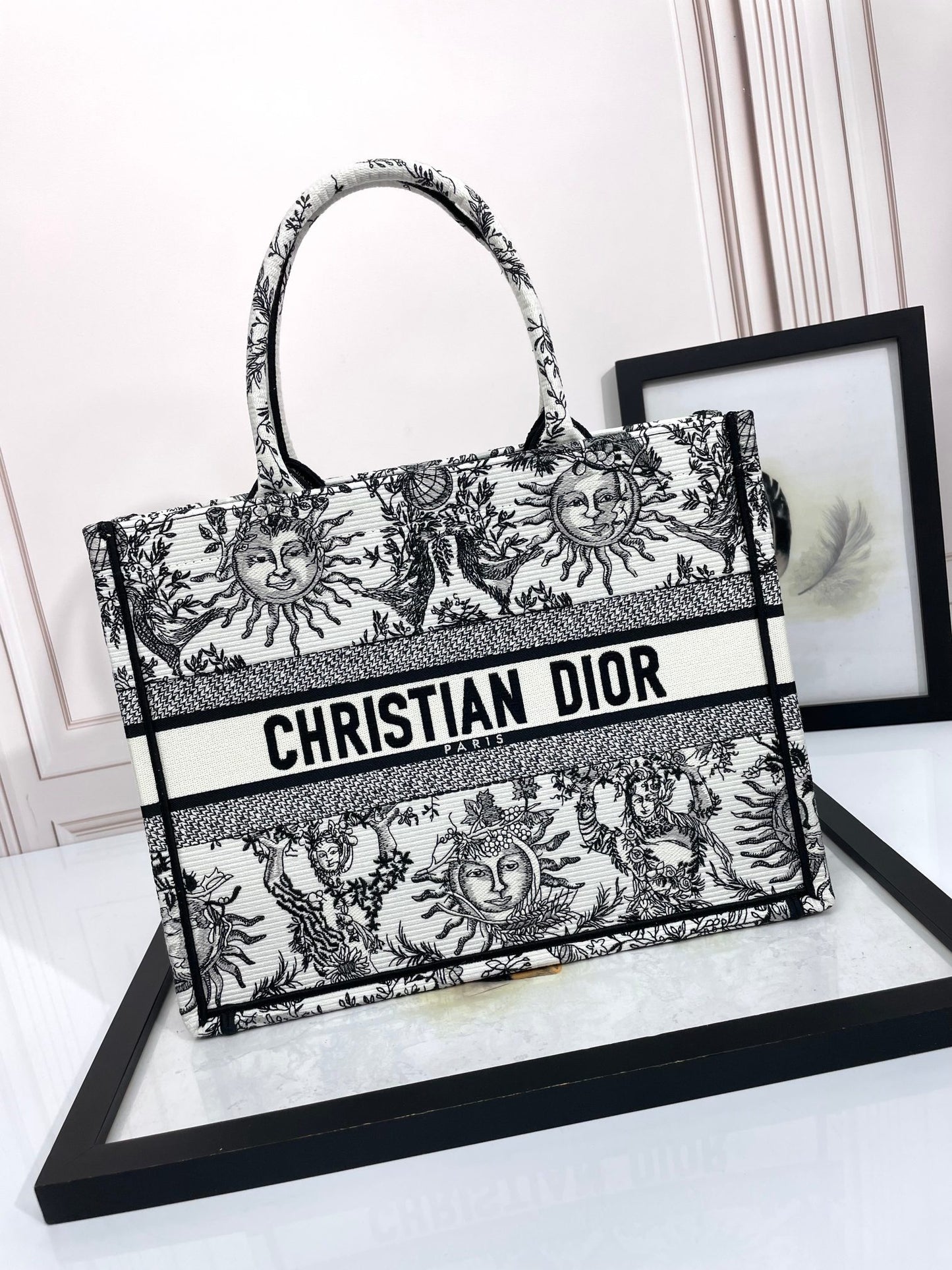 Dior Vintage Celestial Sun Print Embroidered Canvas Tote Bag