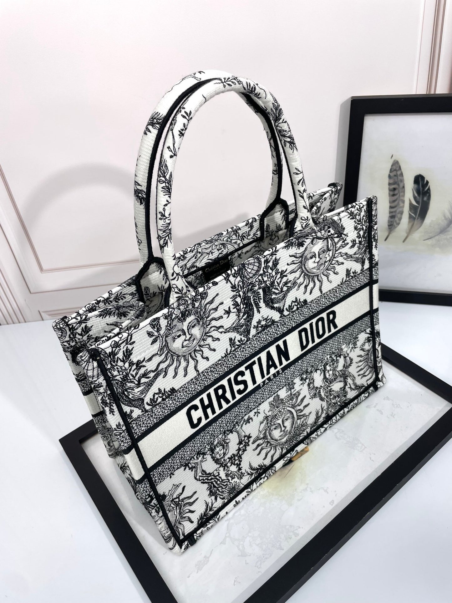 Dior Vintage Celestial Sun Print Embroidered Canvas Tote Bag